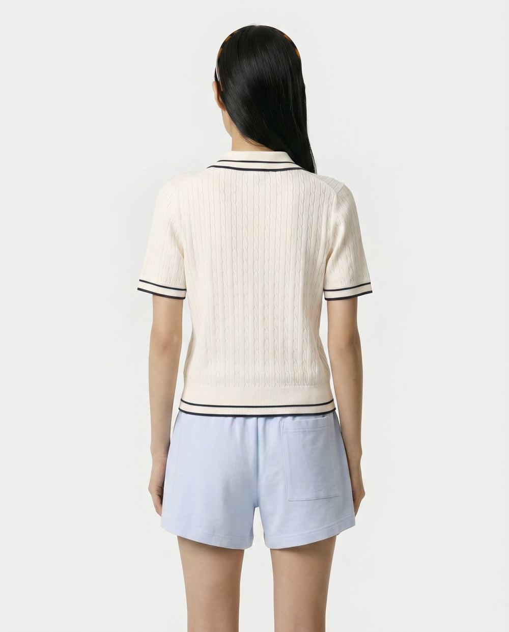 Signature Logo Mini Cable Polo - Ecru/Navy Sporty & Rich Sale
