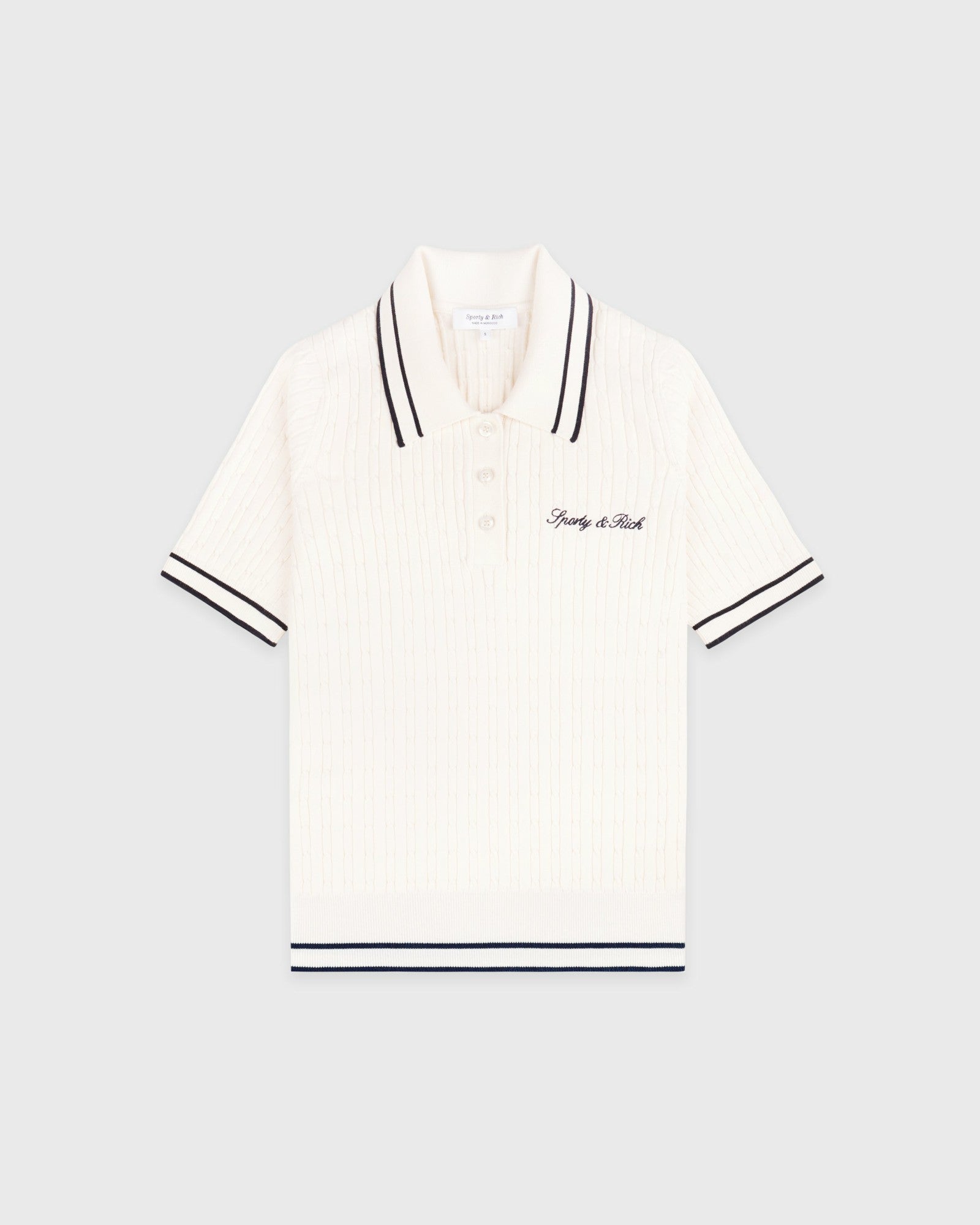 Signature Logo Mini Cable Polo - Ecru/Navy Sporty & Rich Sale
