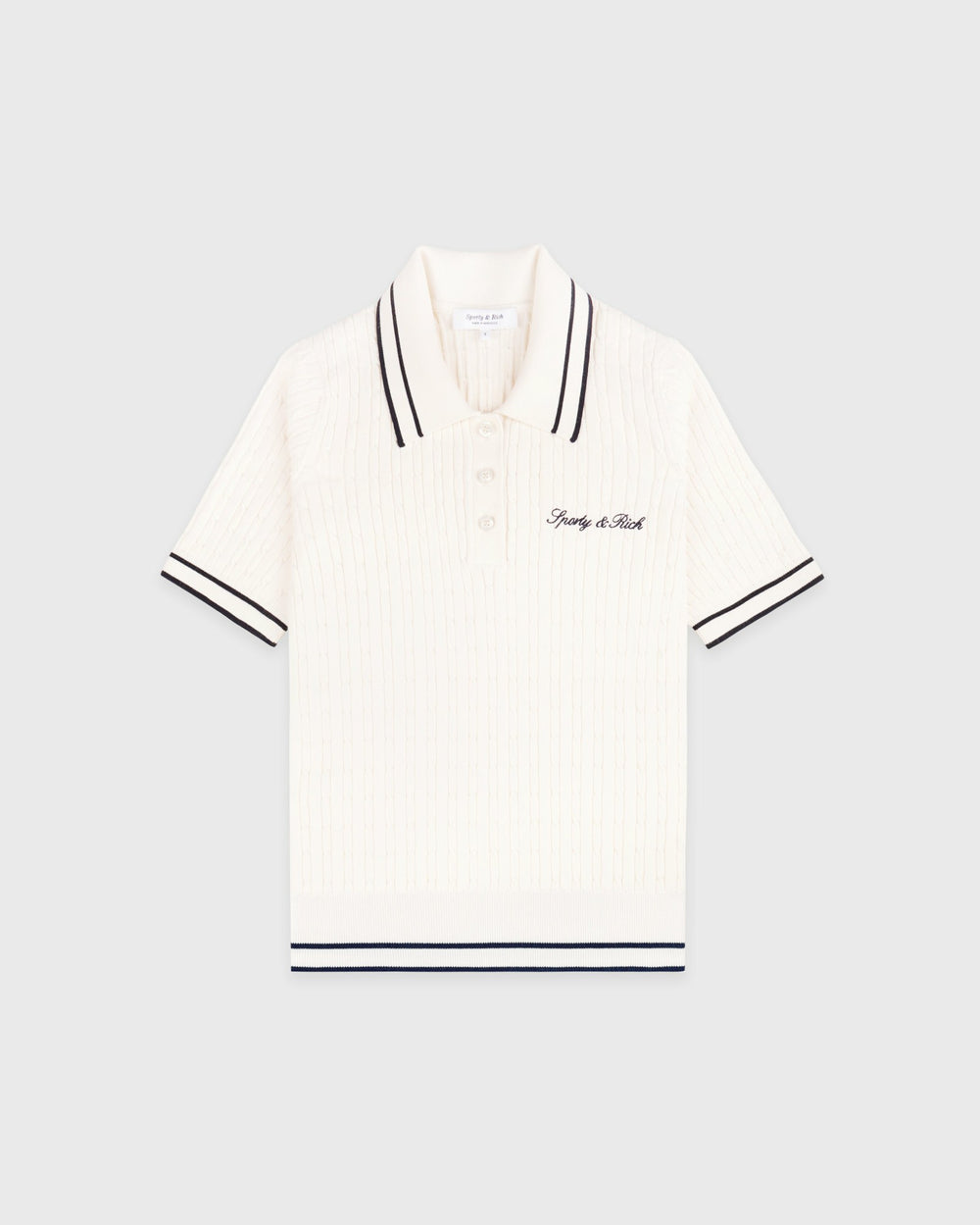 Signature Logo Mini Cable Polo - Ecru/Navy Sporty & Rich Sale