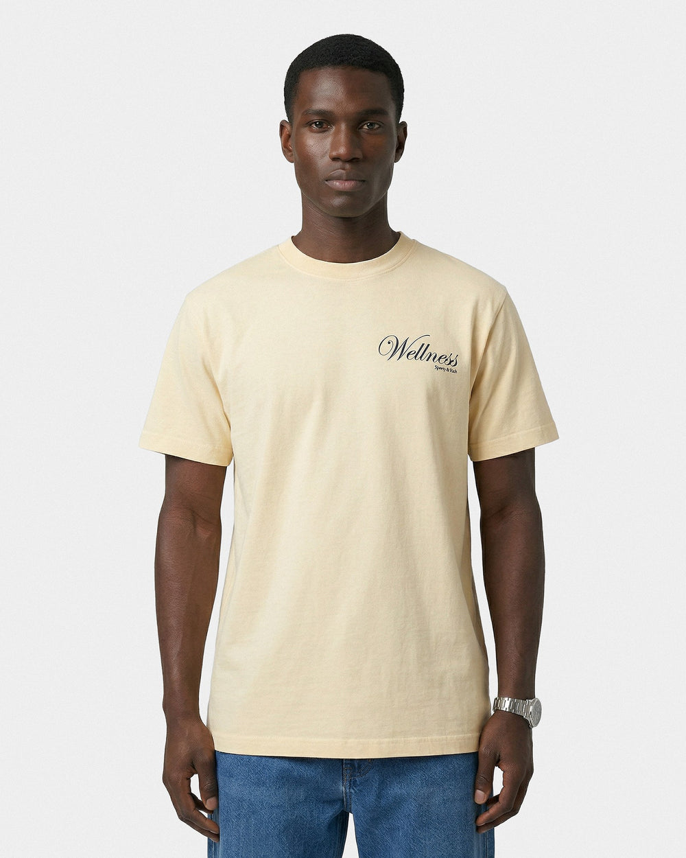 Avenue T-Shirt - Almond/Navy Sporty & Rich For Sale