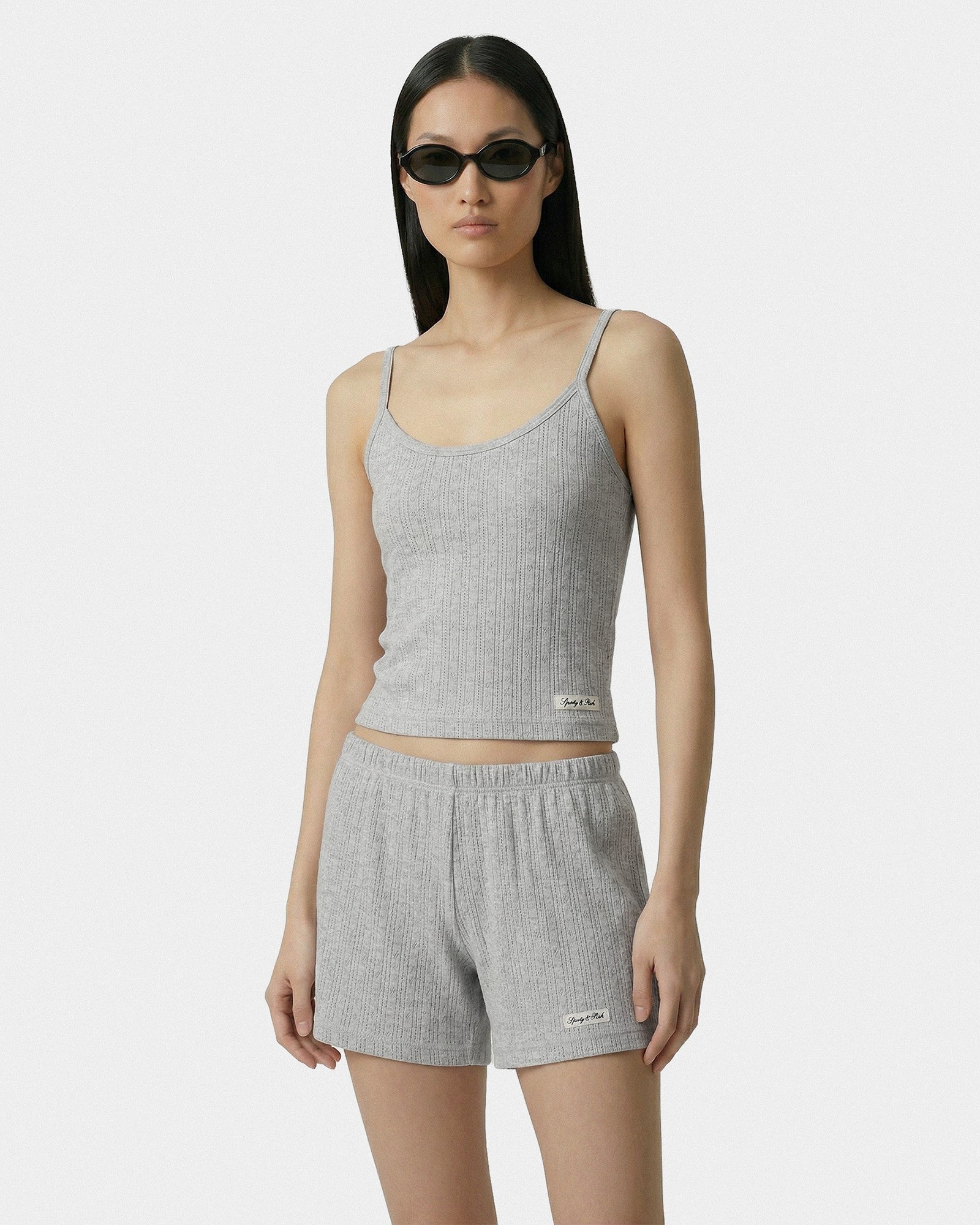 Signature Logo Pointelle Tank - Heather Gray Sporty & Rich Outlet