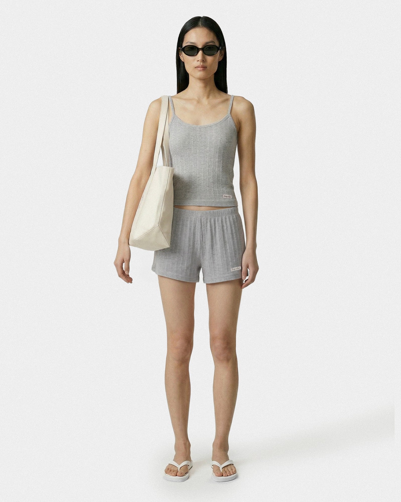 Signature Logo Pointelle Tank - Heather Gray Sporty & Rich Outlet