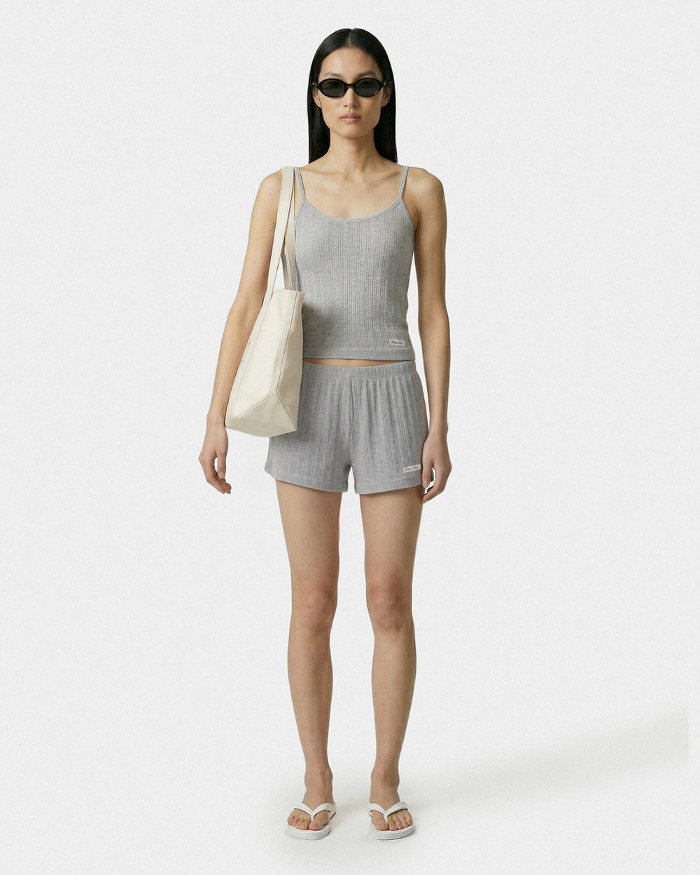 Signature Logo Pointelle Tank - Heather Gray Sporty & Rich Outlet