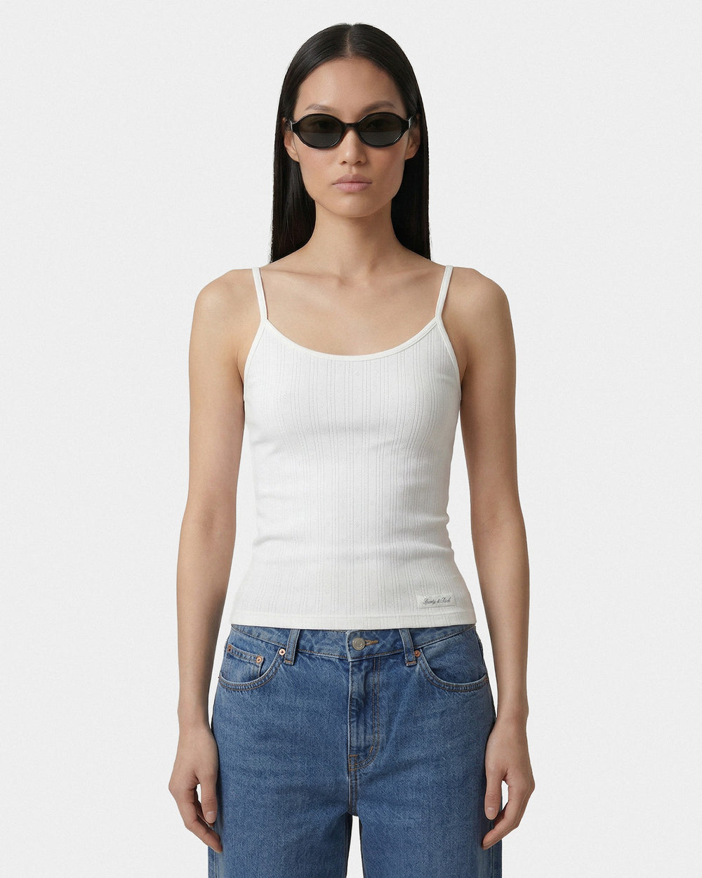 Signature Logo Pointelle Tank - White Sporty & Rich US