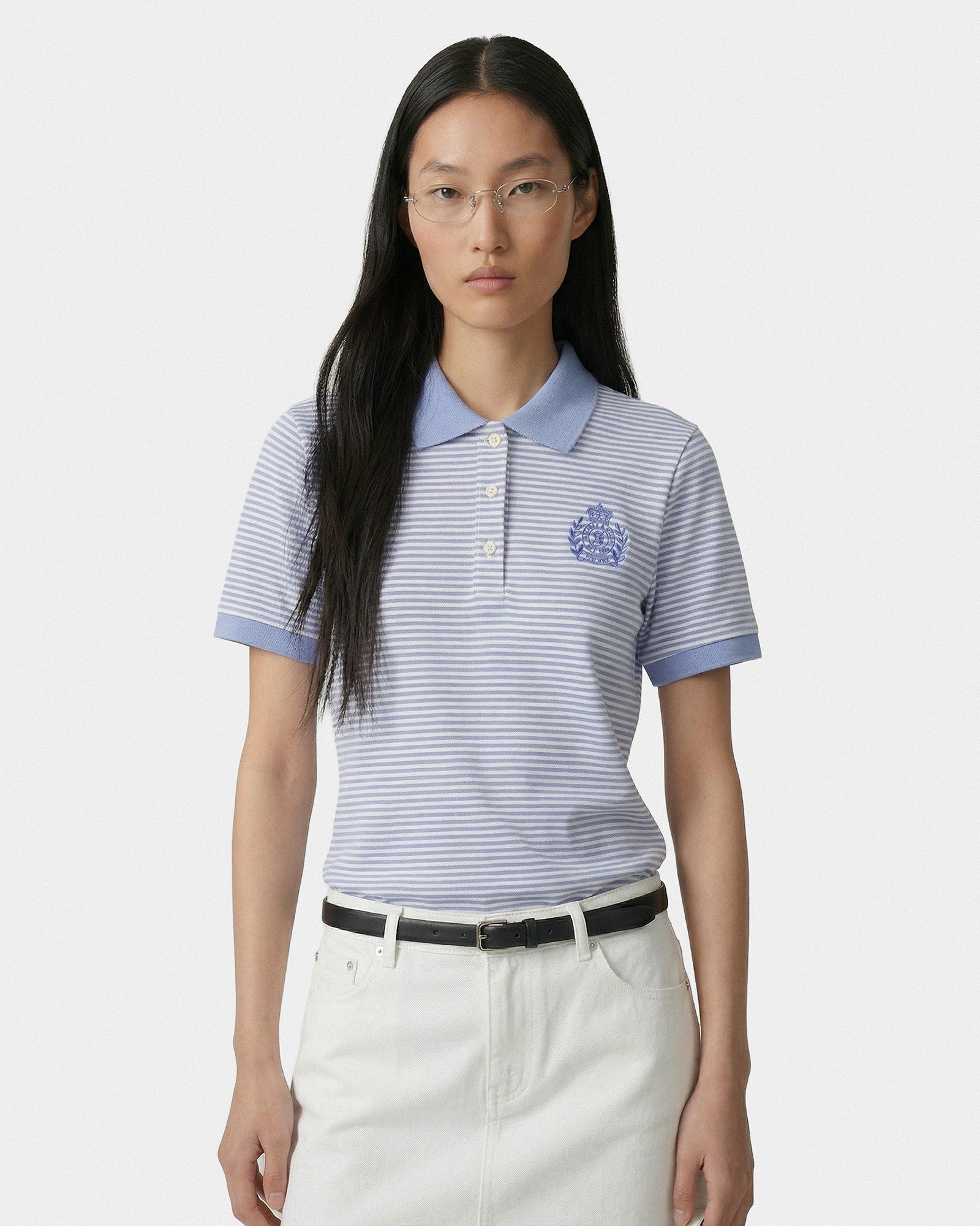 NY Crest Prep Polo - Periwinkle Stripe Sporty & Rich Sale