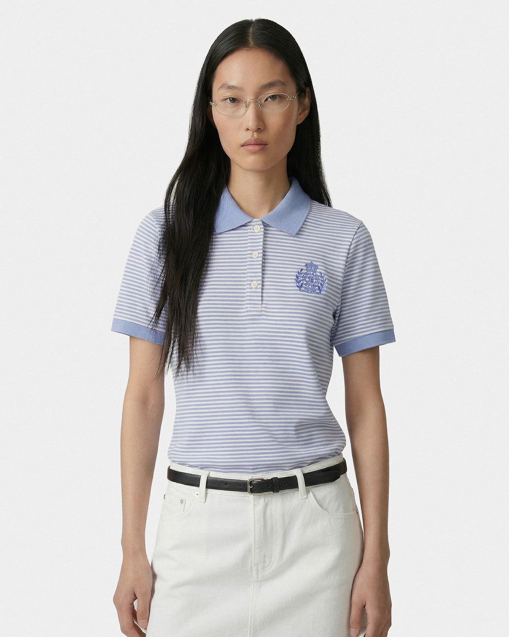 NY Crest Prep Polo - Periwinkle Stripe Sporty & Rich Sale
