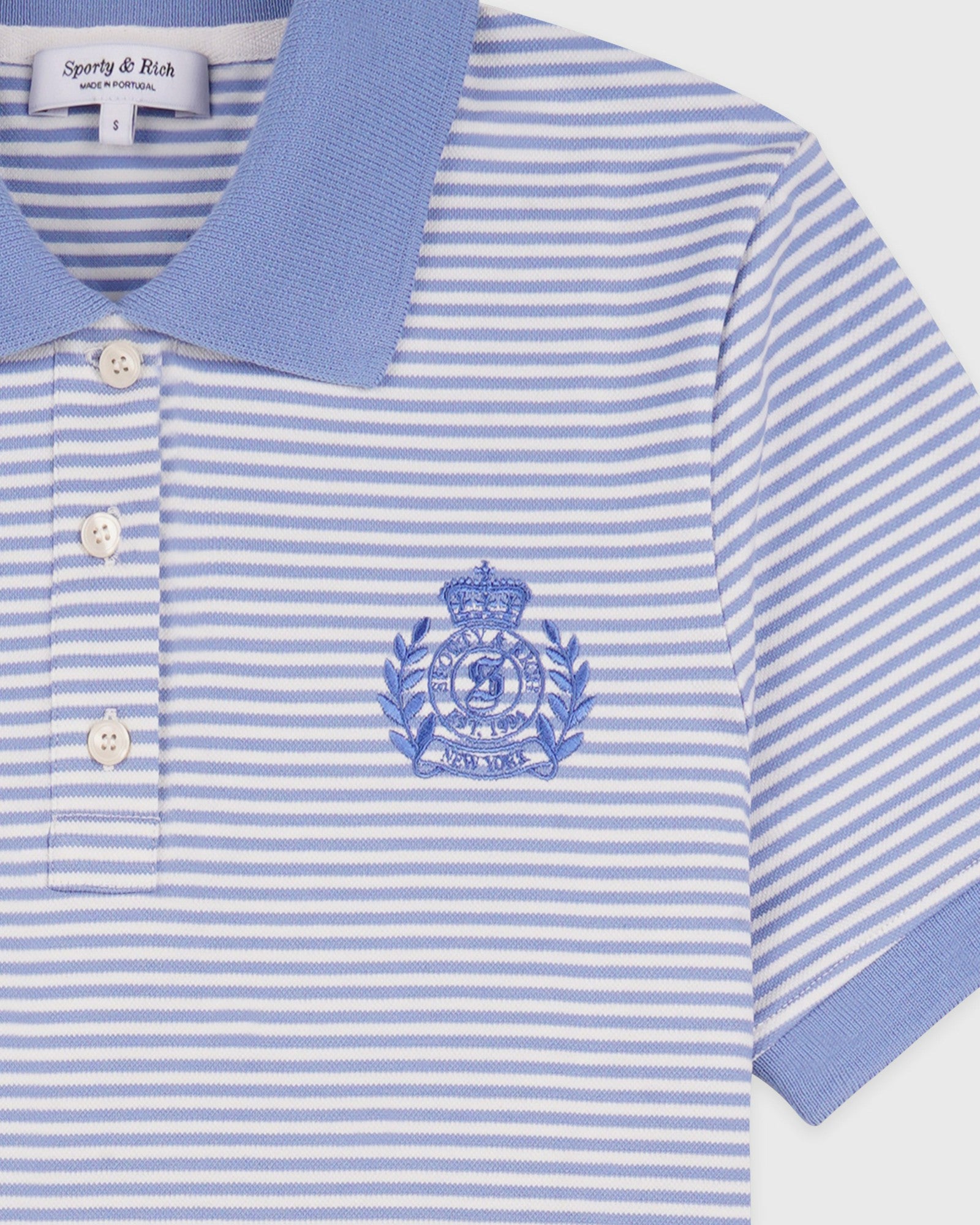 NY Crest Prep Polo - Periwinkle Stripe Sporty & Rich Sale