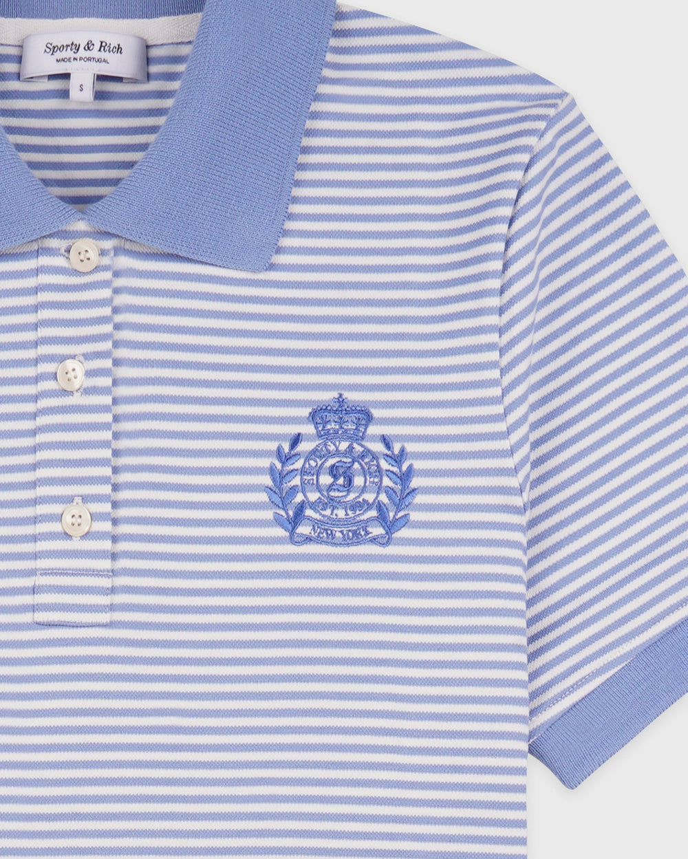 NY Crest Prep Polo - Periwinkle Stripe Sporty & Rich Sale