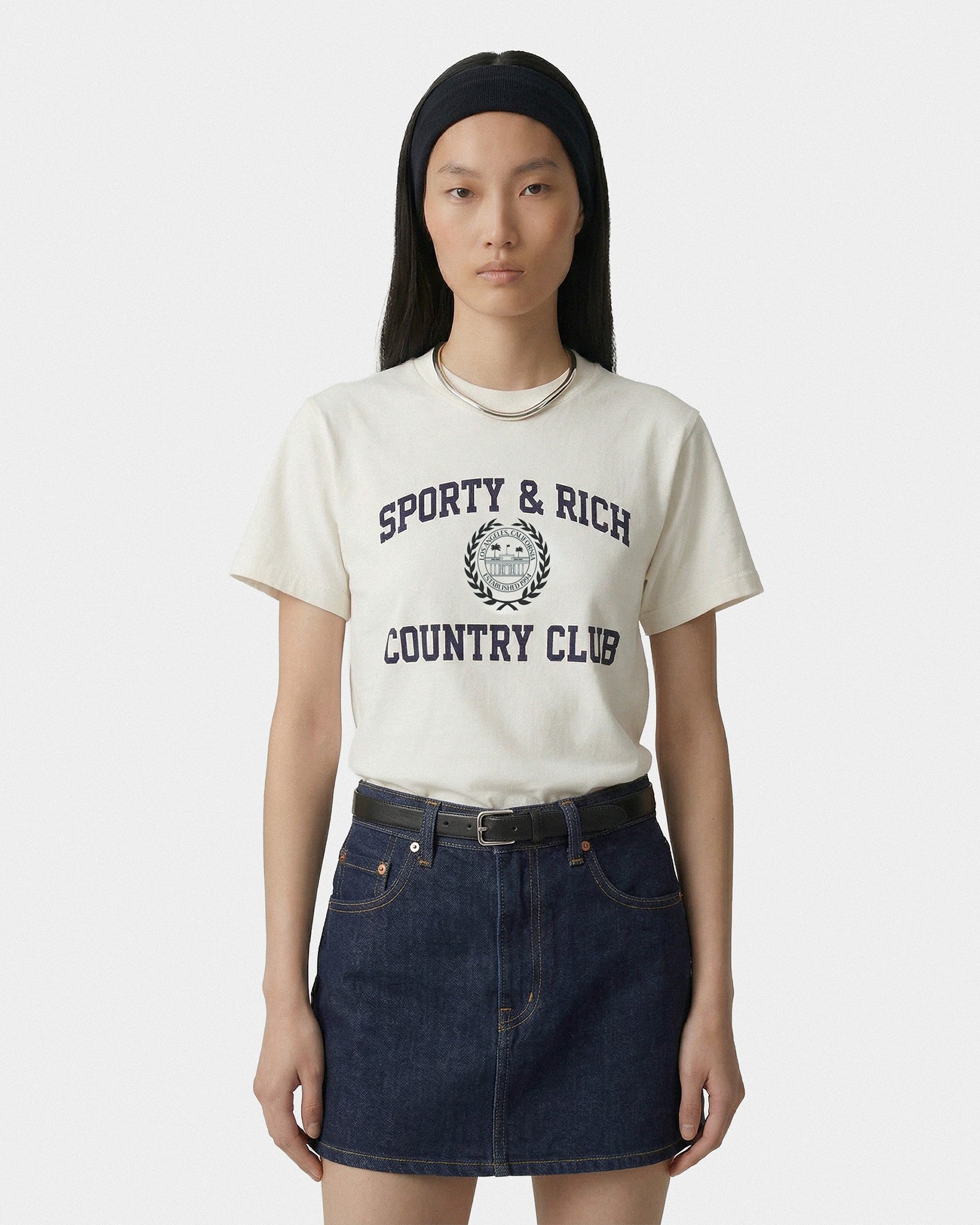 Varsity Crest Essential Tee - Ecru/Navy Sporty & Rich Outlet