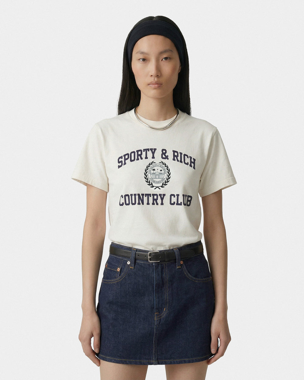 Varsity Crest Essential Tee - Ecru/Navy Sporty & Rich Outlet