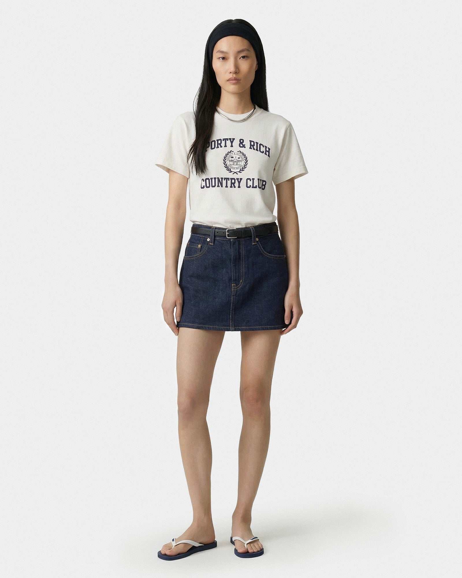 Varsity Crest Essential Tee - Ecru/Navy Sporty & Rich Outlet