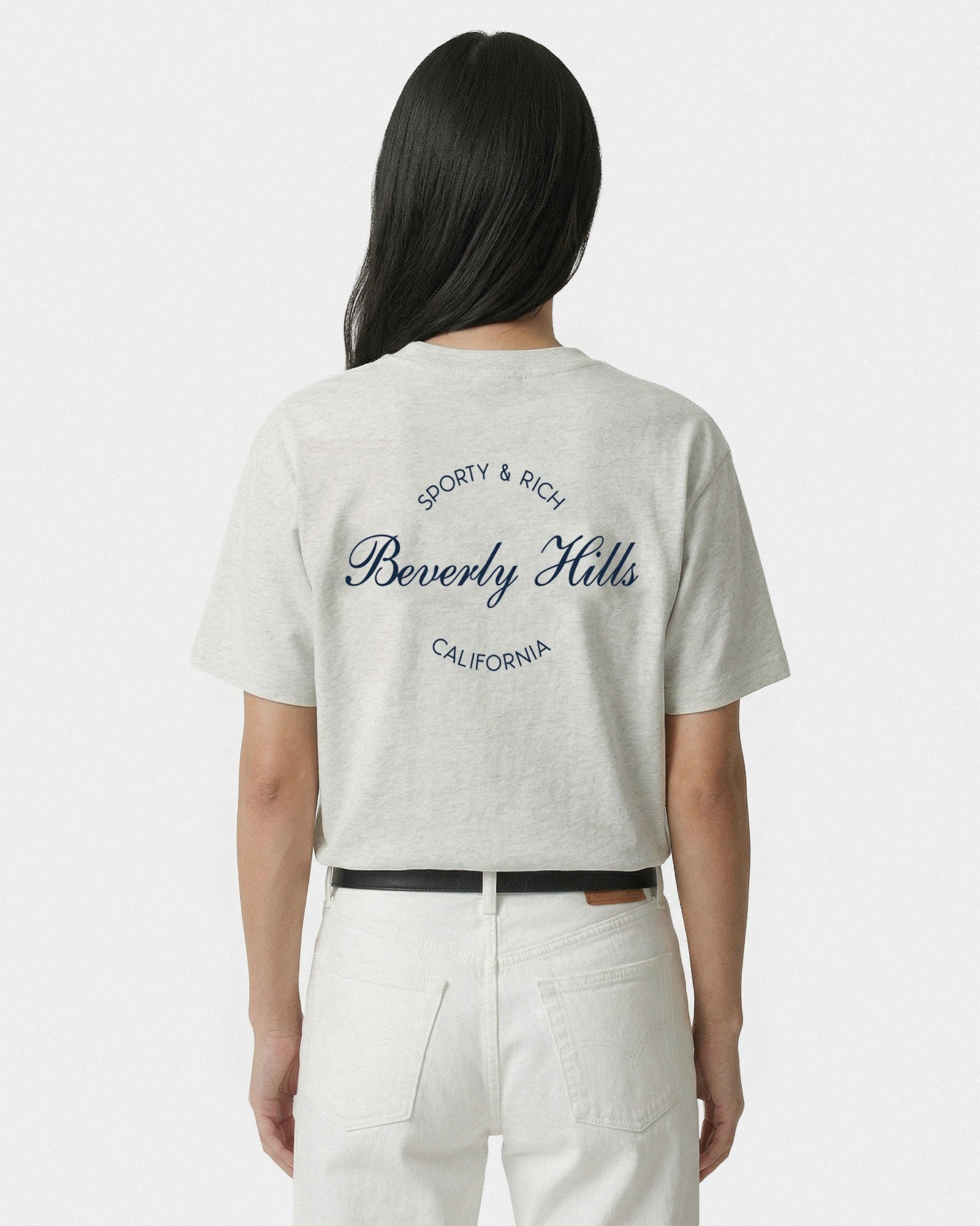 Beverly Script T-Shirt - Heather Gray/Navy Sporty & Rich Sale