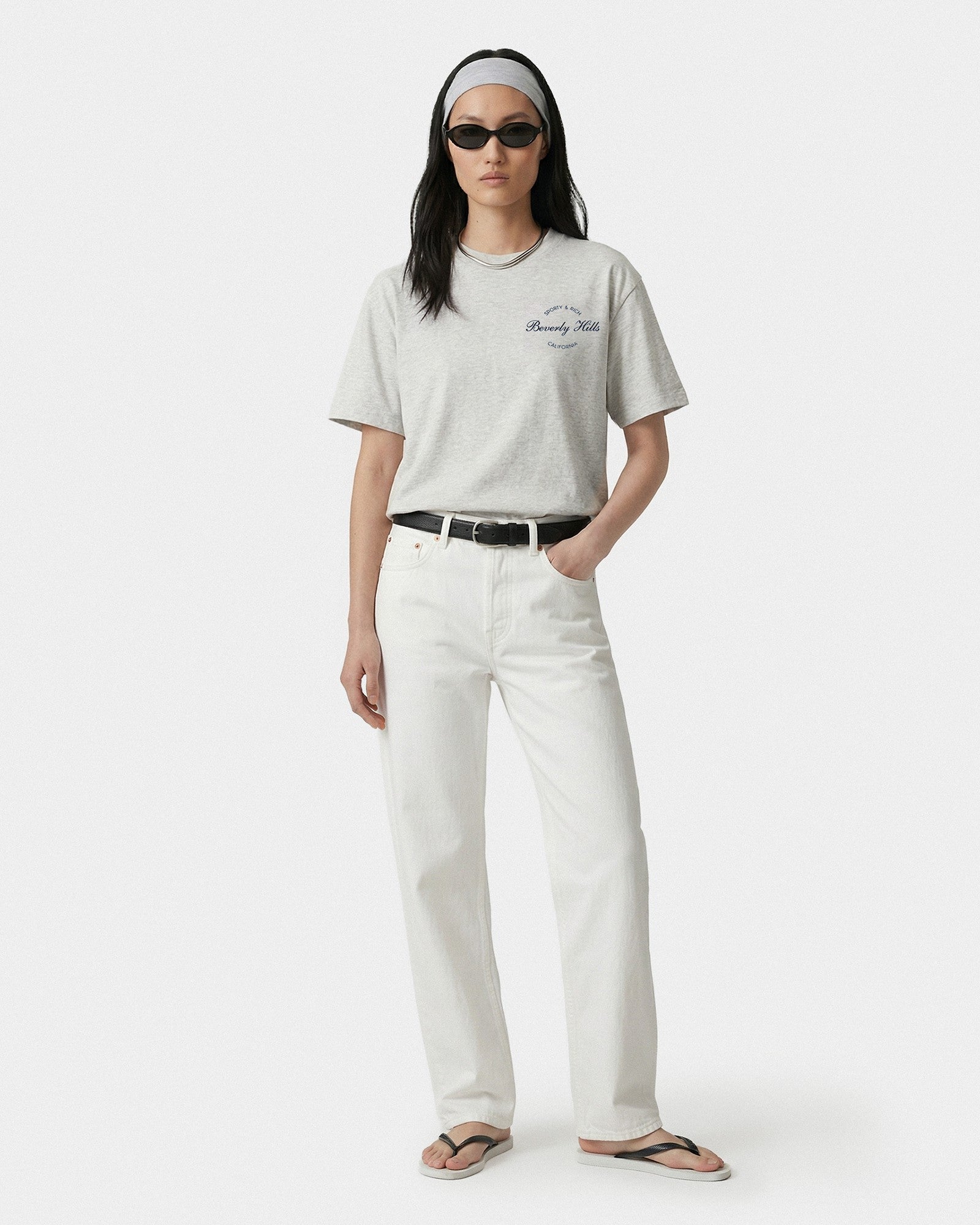 Beverly Script T-Shirt - Heather Gray/Navy Sporty & Rich Sale