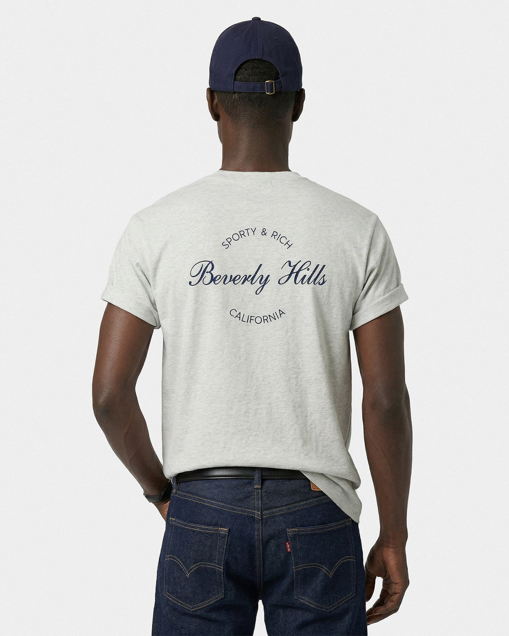 Beverly Script T-Shirt - Heather Gray/Navy Sporty & Rich Sale