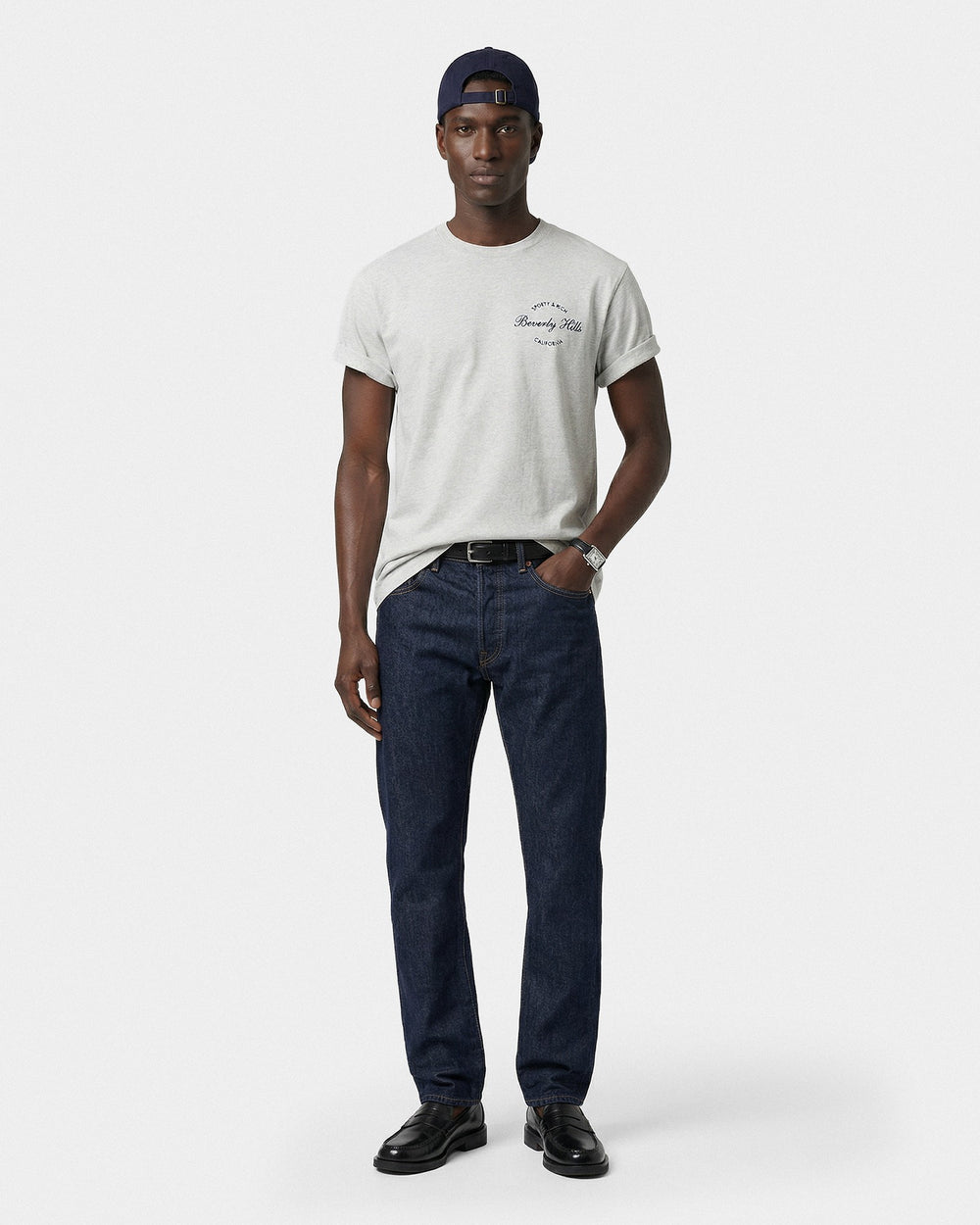 Beverly Script T-Shirt - Heather Gray/Navy Sporty & Rich Sale