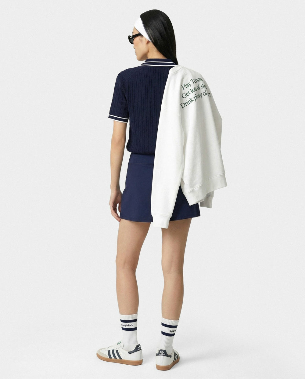 SRC Mini Cable Polo - Navy/White Sporty & Rich For Sale