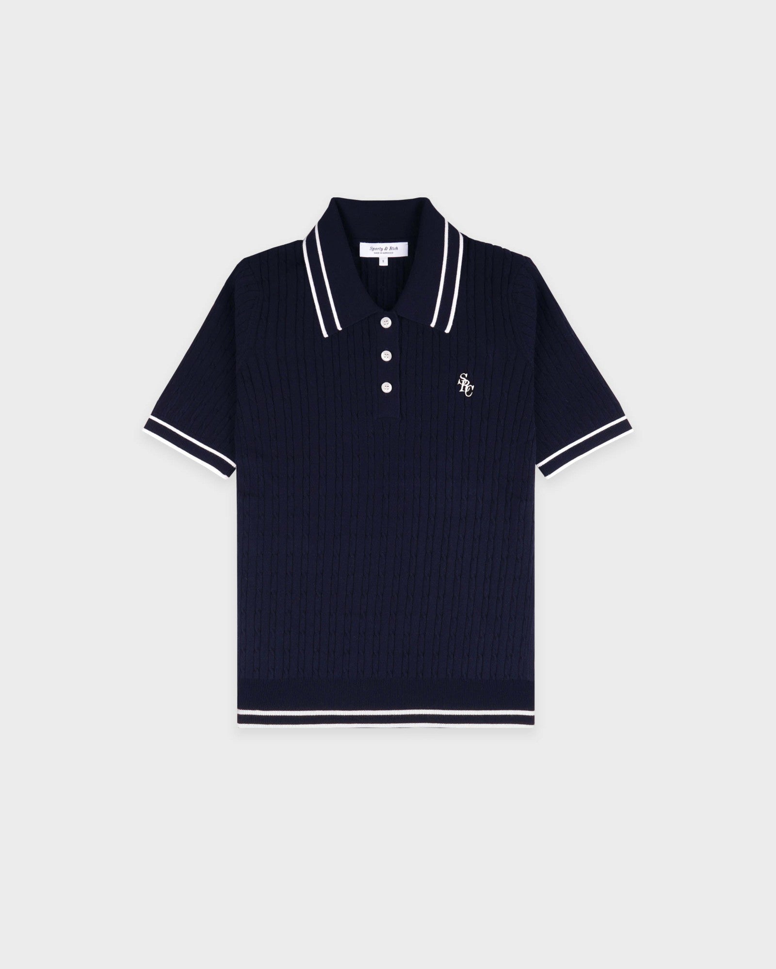 SRC Mini Cable Polo - Navy/White Sporty & Rich For Sale