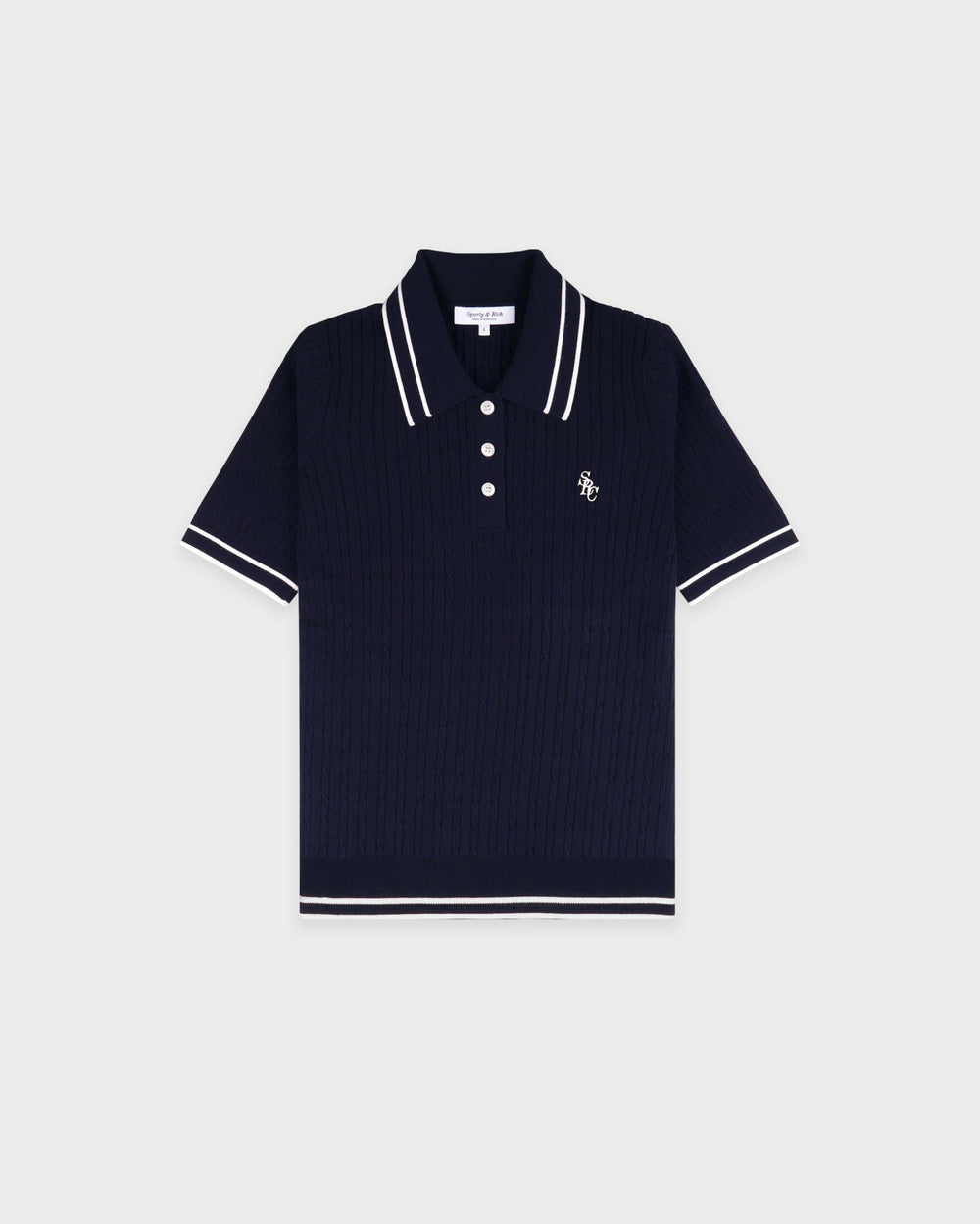 SRC Mini Cable Polo - Navy/White Sporty & Rich For Sale
