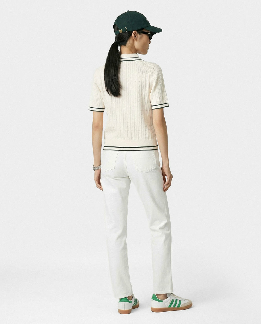 SRC Mini Cable Polo - Ecru/Forest Sporty & Rich Outlet