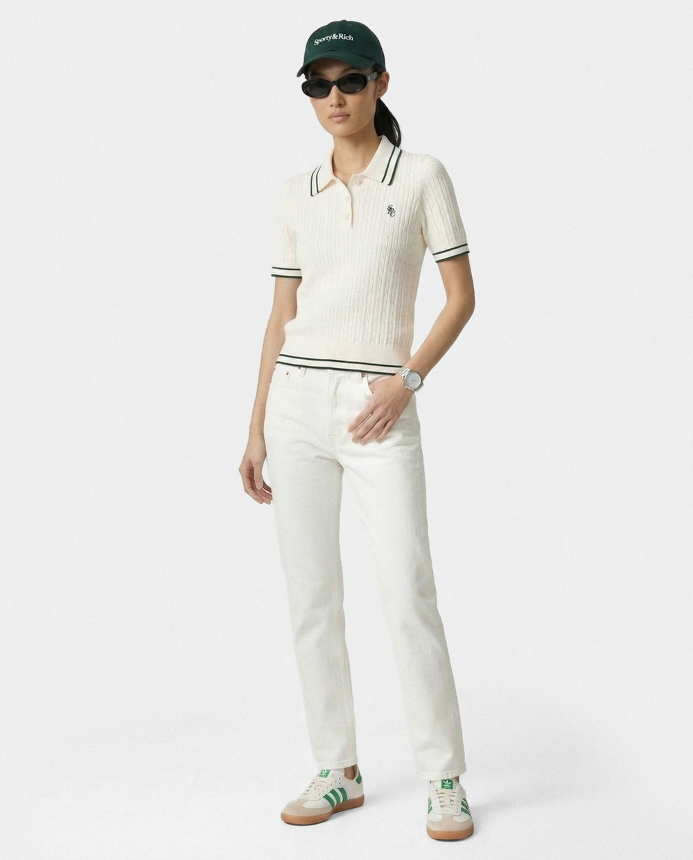 SRC Mini Cable Polo - Ecru/Forest Sporty & Rich Outlet
