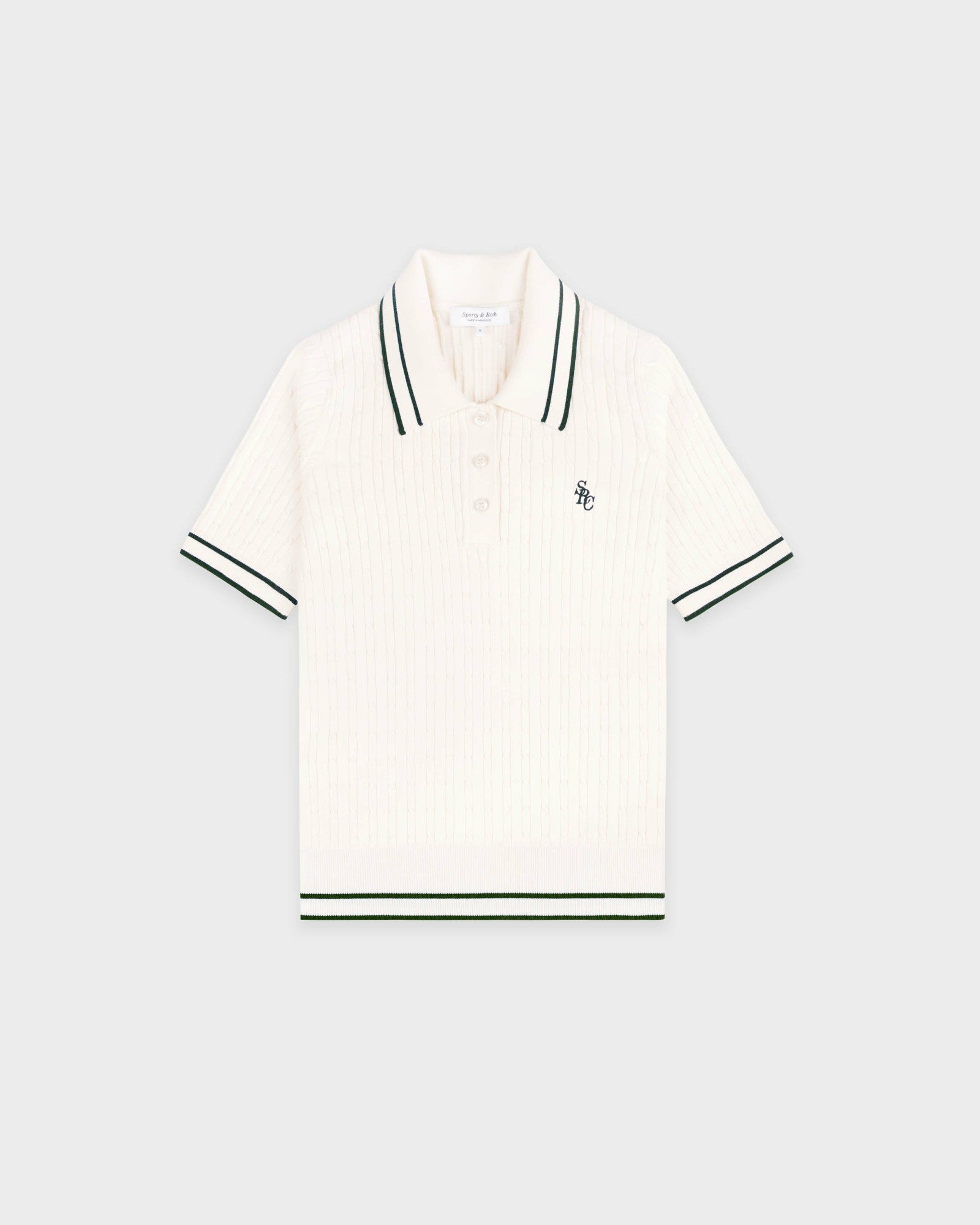 SRC Mini Cable Polo - Ecru/Forest Sporty & Rich Outlet