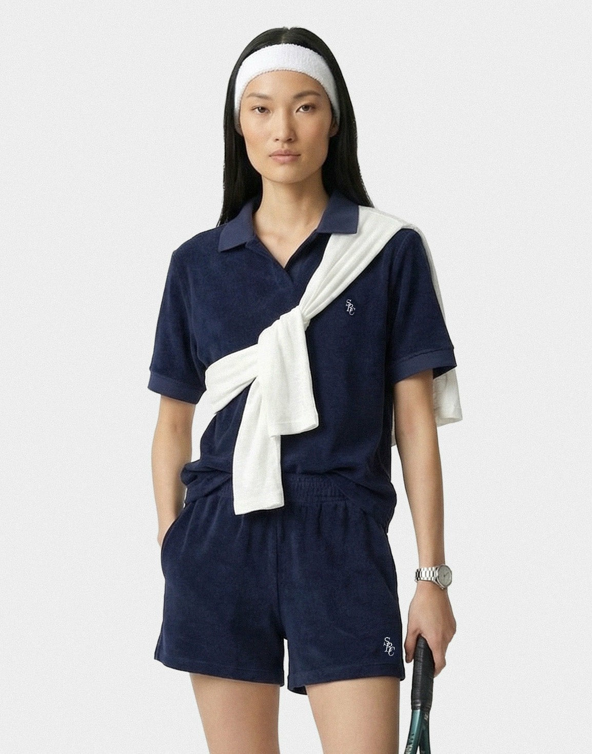 SRC Terry Polo - Navy/White Sporty & Rich Outlet
