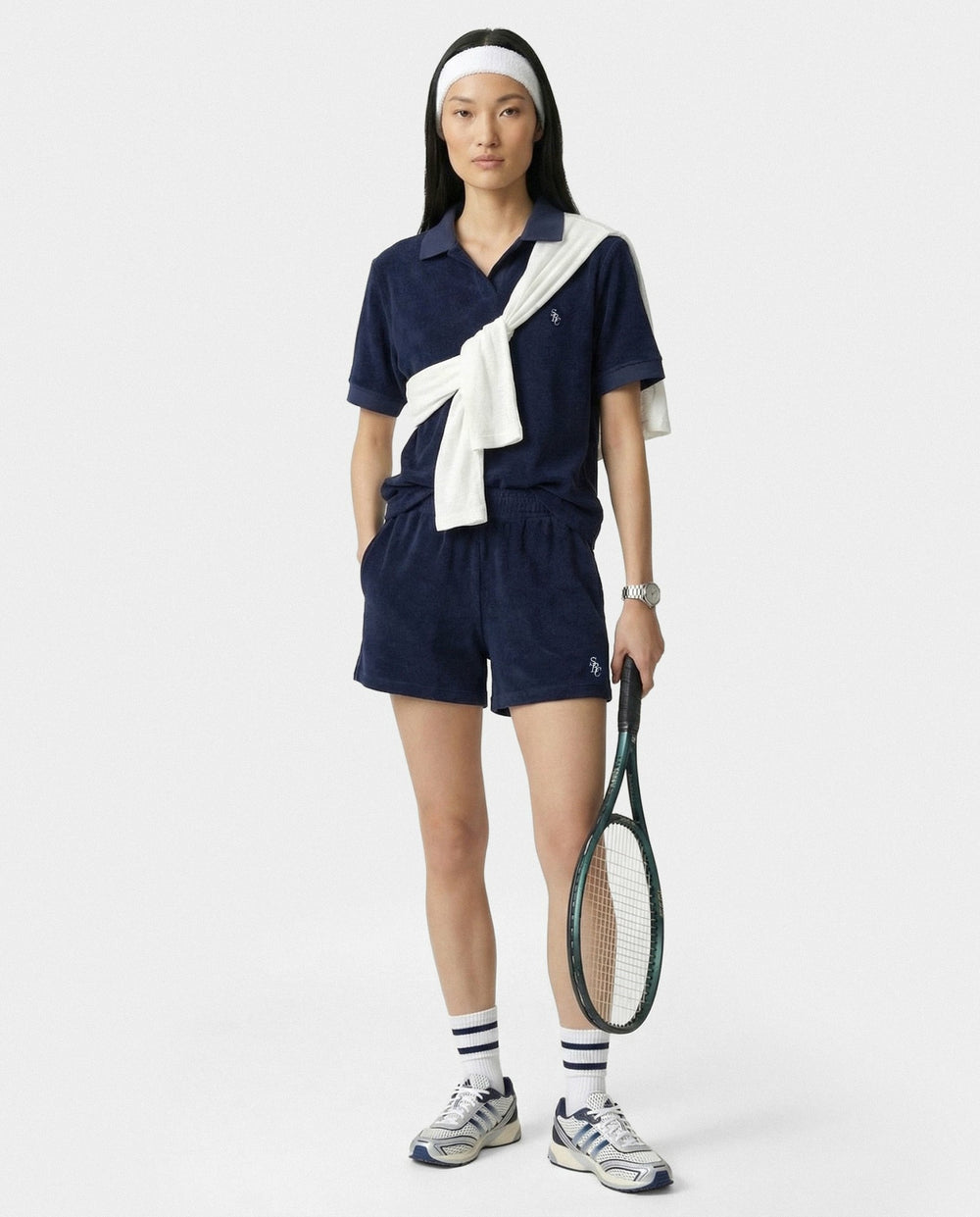 SRC Terry Polo - Navy/White Sporty & Rich Outlet