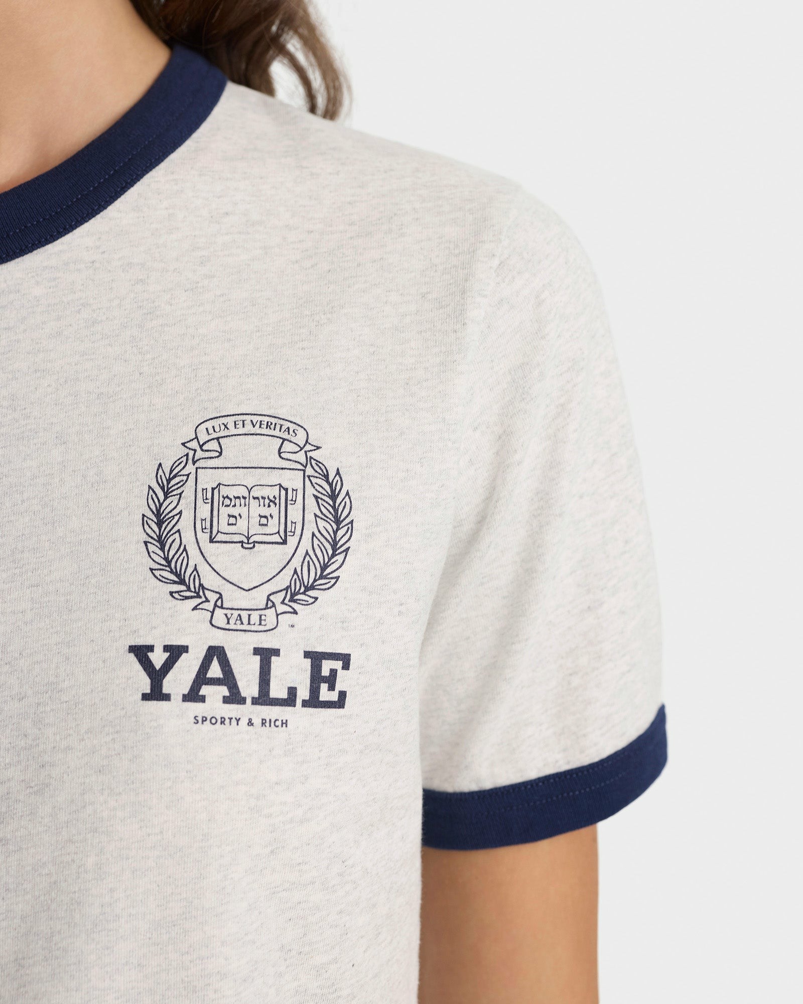 Yale Crest Ringer Tee - Heather Gray/Navy Sporty & Rich Discount