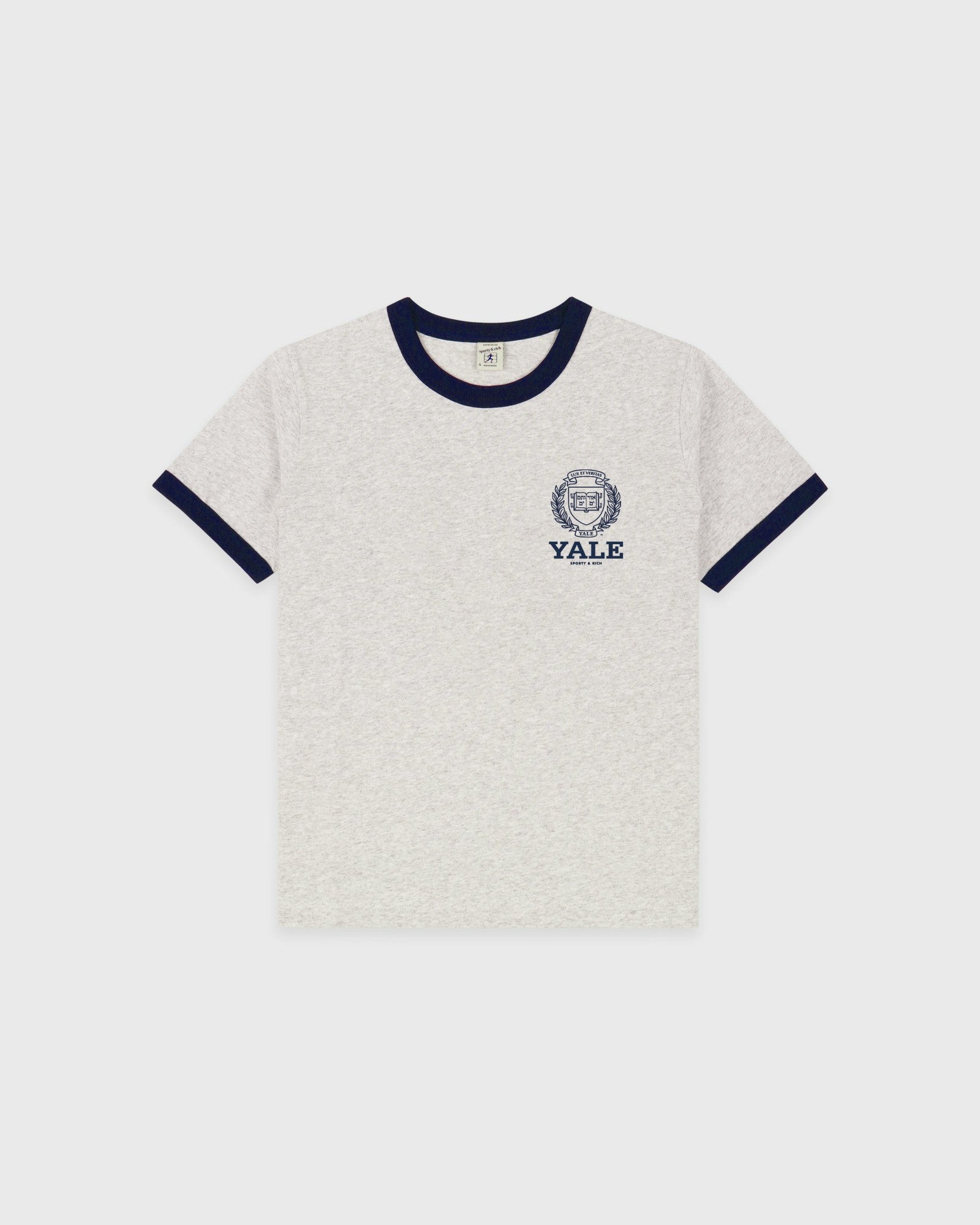 Yale Crest Ringer Tee - Heather Gray/Navy Sporty & Rich Discount
