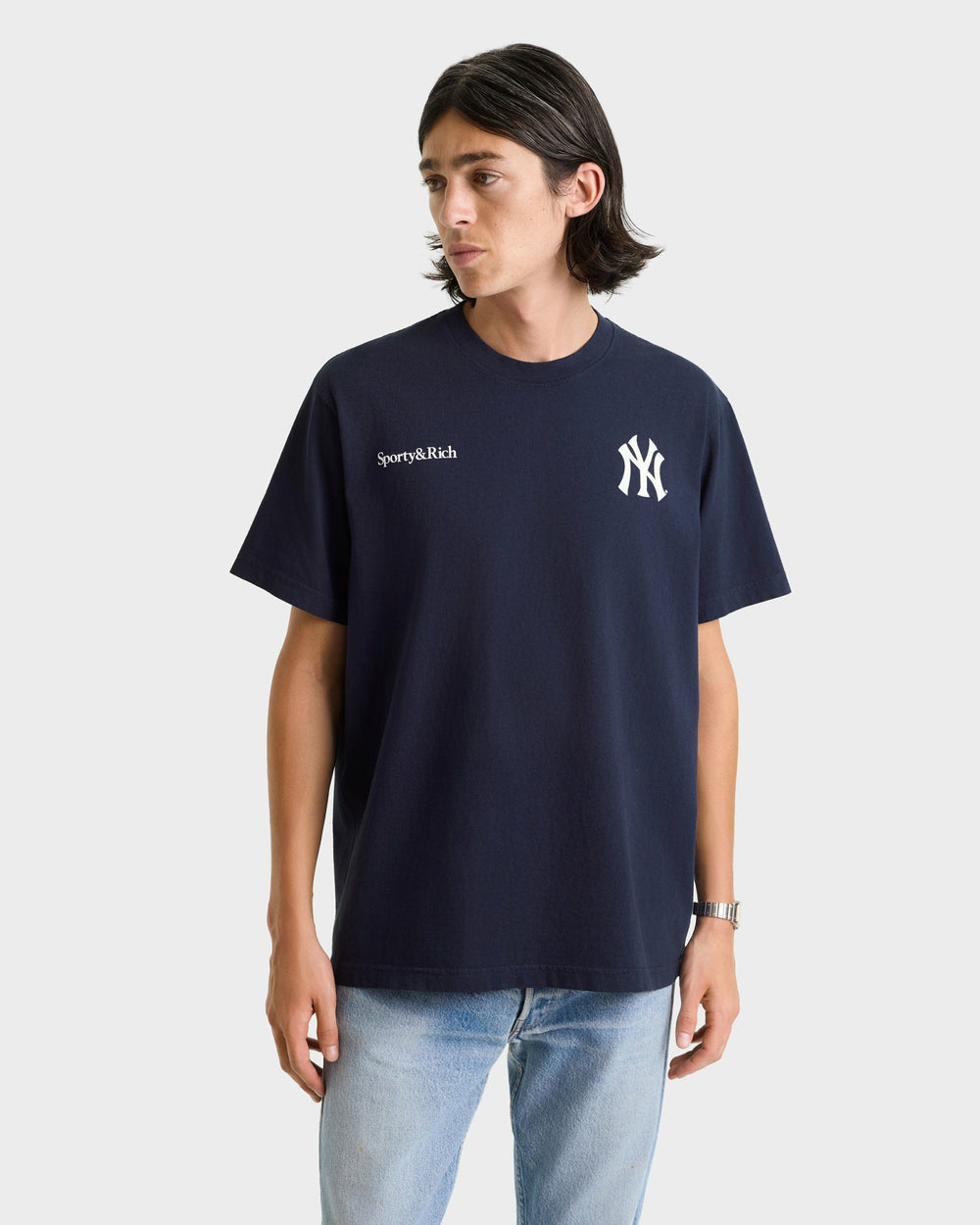 Yankees Curve T-Shirt - Navy/White Sporty & Rich For Sale