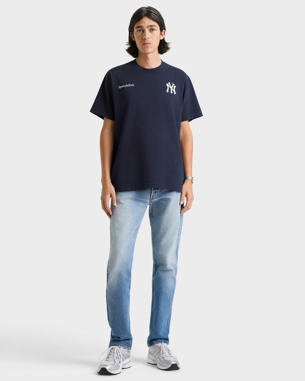 Yankees Curve T-Shirt - Navy/White Sporty & Rich For Sale