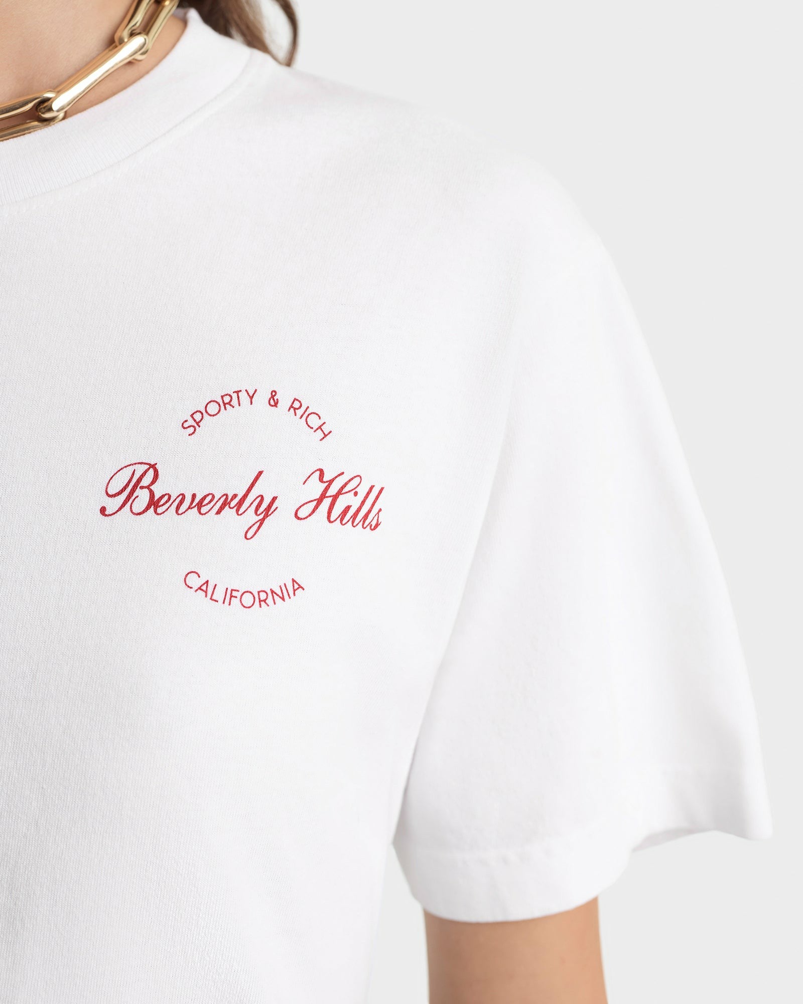 Beverly Script T-Shirt - White/Ruby Sporty & Rich Sale