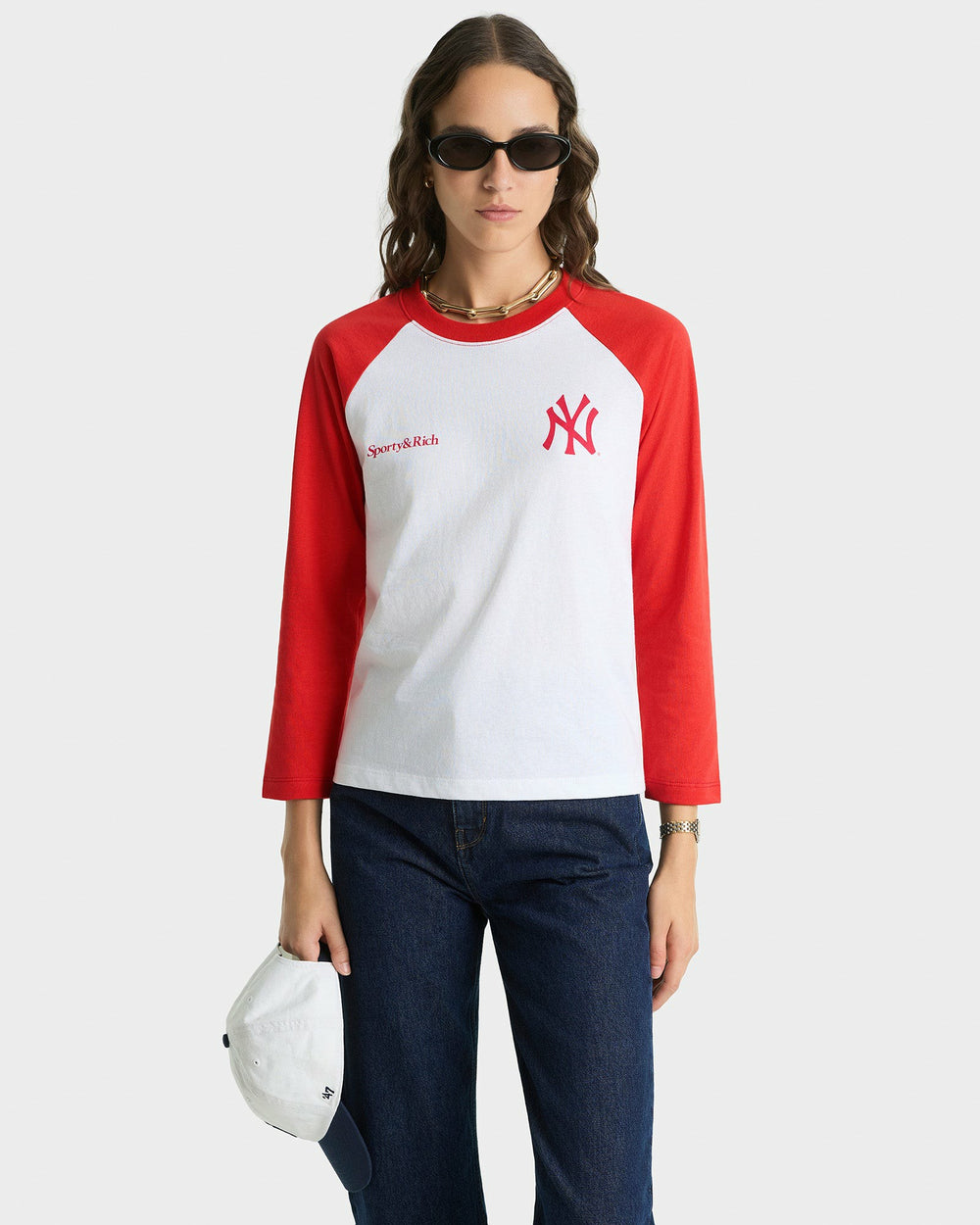 Yankees Serif Baseball Tee - White/Red Sporty & Rich For Sale