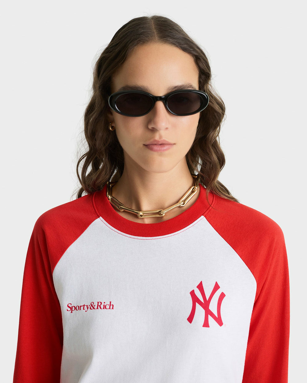 Yankees Serif Baseball Tee - White/Red Sporty & Rich For Sale