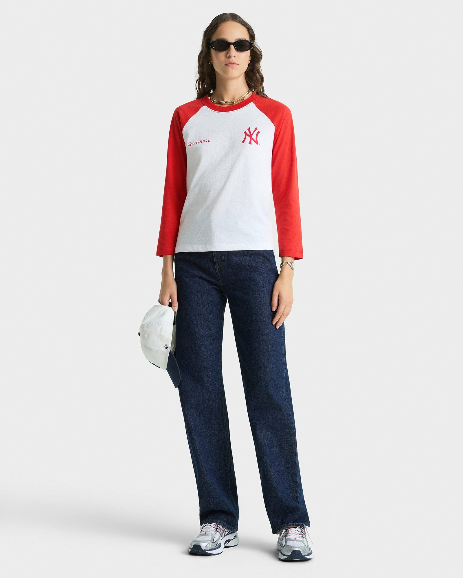 Yankees Serif Baseball Tee - White/Red Sporty & Rich For Sale