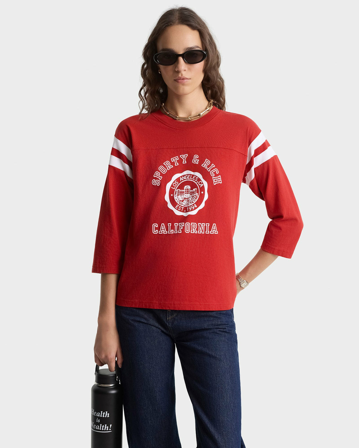 California Emblem Long Football Tee - Ruby/White Sporty & Rich Outlet