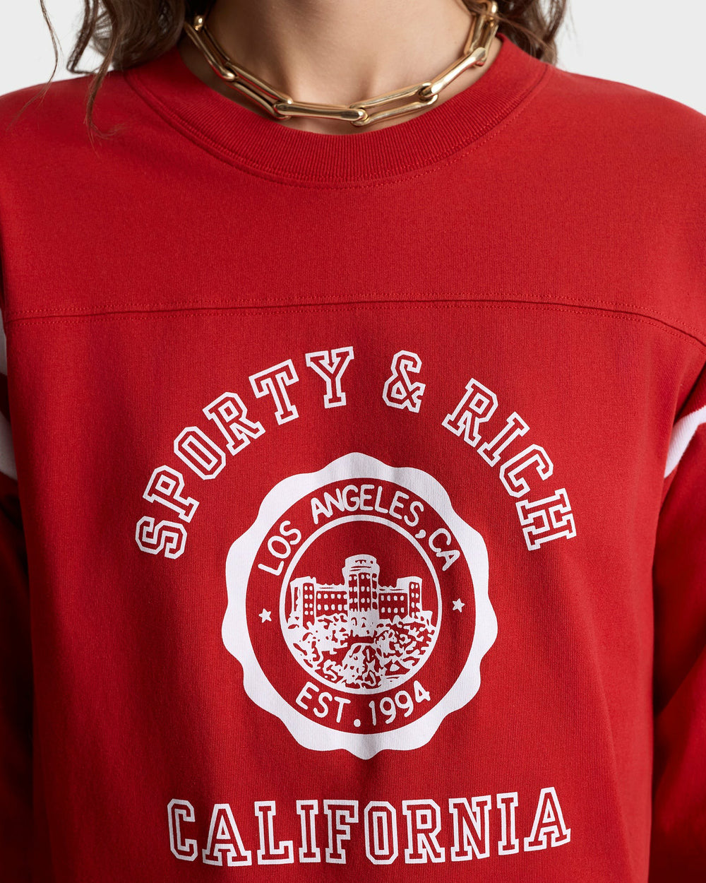California Emblem Long Football Tee - Ruby/White Sporty & Rich Outlet