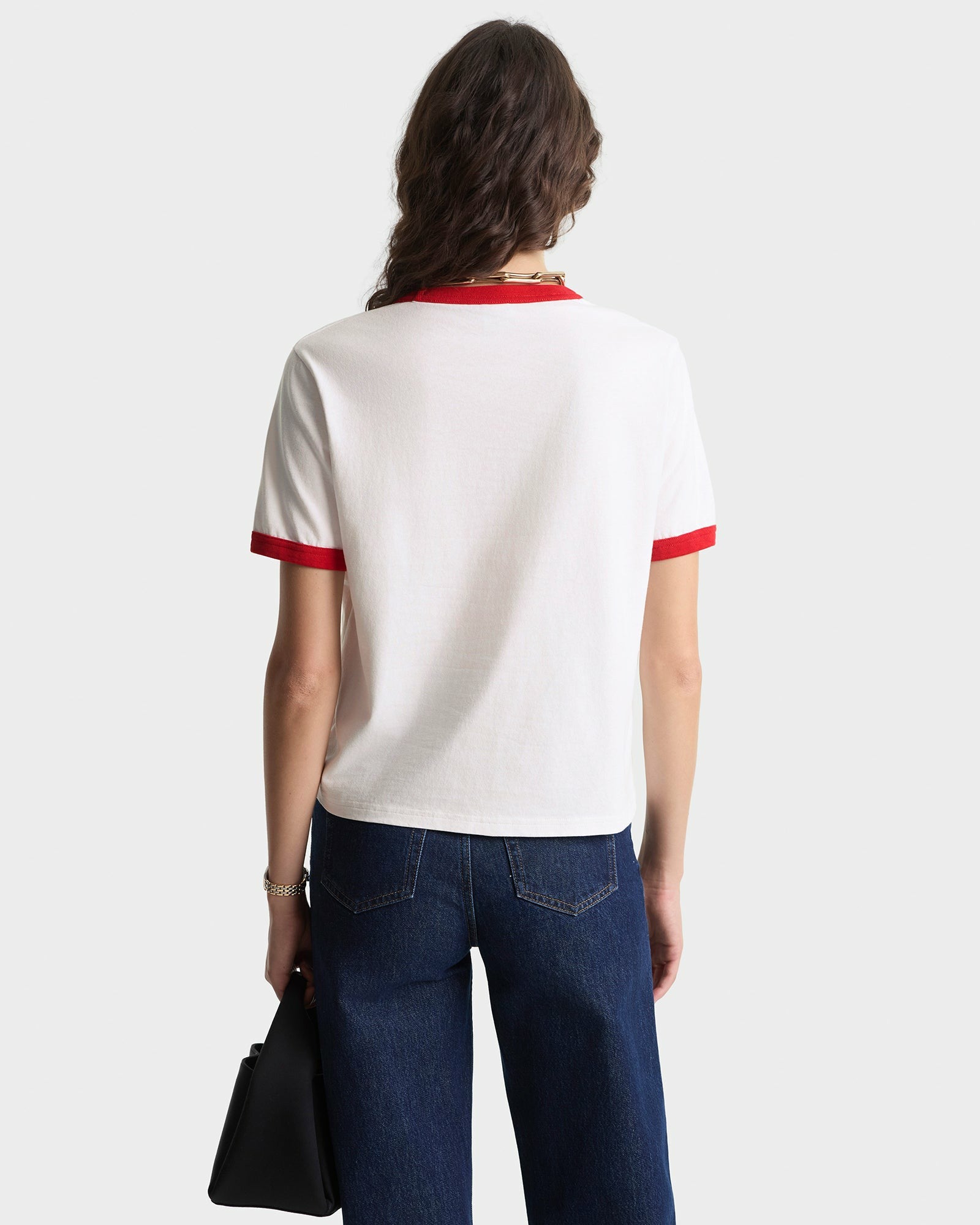 California Emblem Ringer Tee - White/Ruby Sporty & Rich US