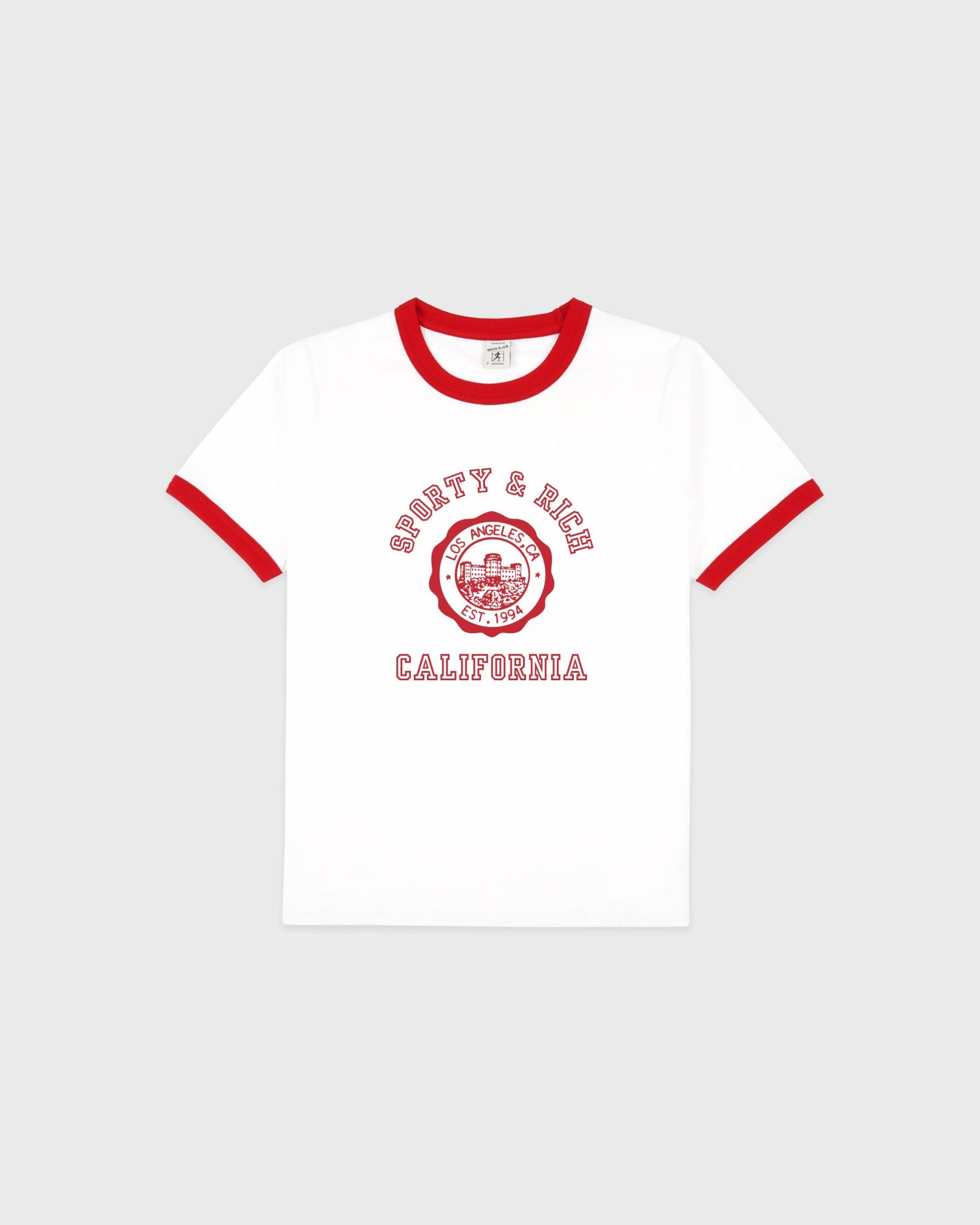 California Emblem Ringer Tee - White/Ruby Sporty & Rich US