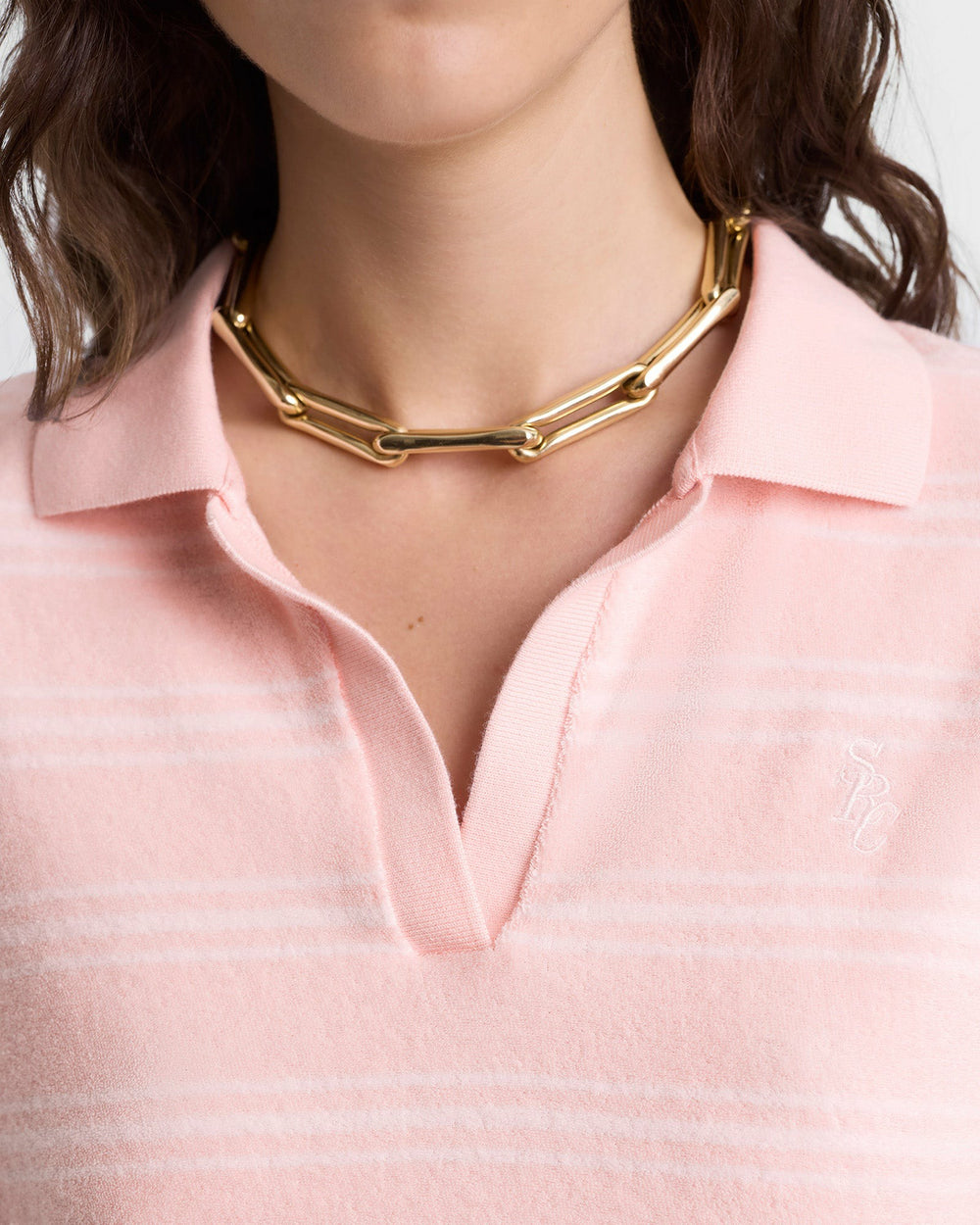 SRC Terry Polo - Pink Dolphin Striped Sporty & Rich Online