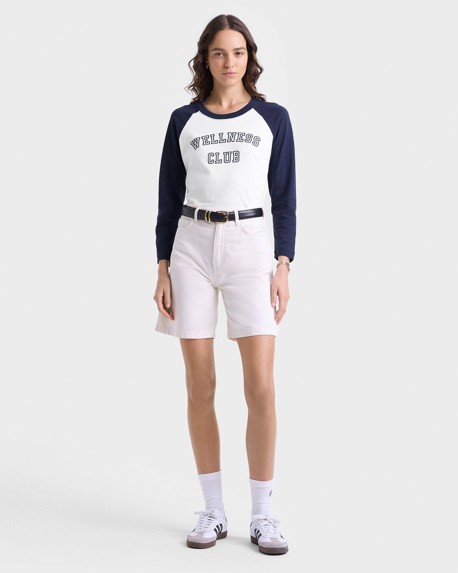 Wellness Club Baseball Tee - White/Navy Sporty & Rich Discount