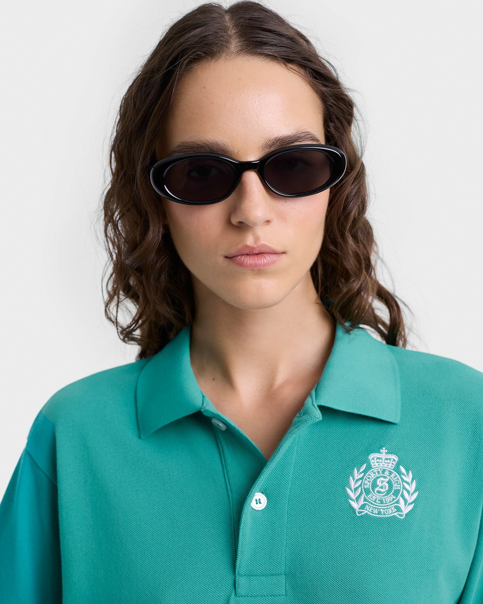 H&W Crest Pique Polo - Spring Green/White Sporty & Rich For Sale