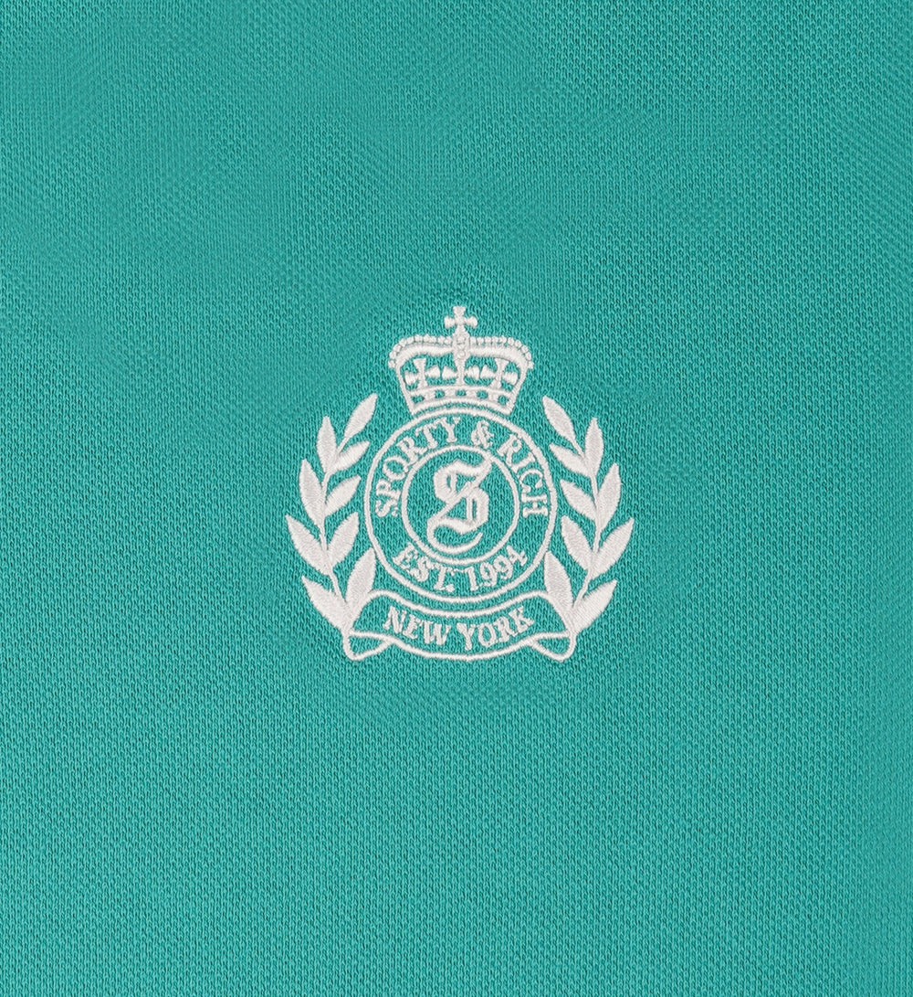 H&W Crest Pique Polo - Spring Green/White Sporty & Rich For Sale