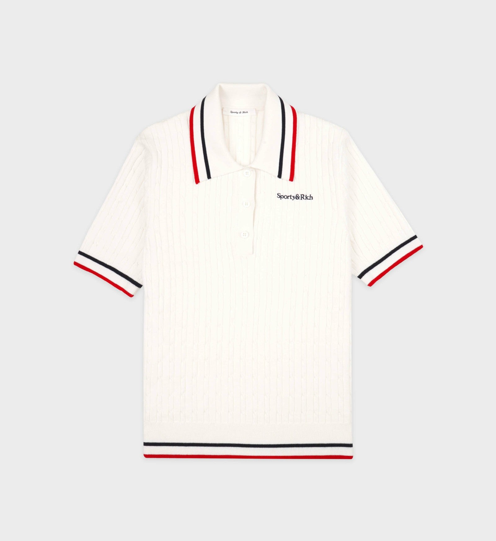 Serif Logo Mini Cable Polo - White/Navy/Ruby Sporty & Rich US