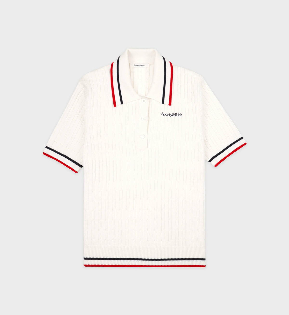 Serif Logo Mini Cable Polo - White/Navy/Ruby Sporty & Rich US