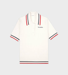 Serif Logo Mini Cable Polo - White/Navy/Ruby Sporty & Rich US