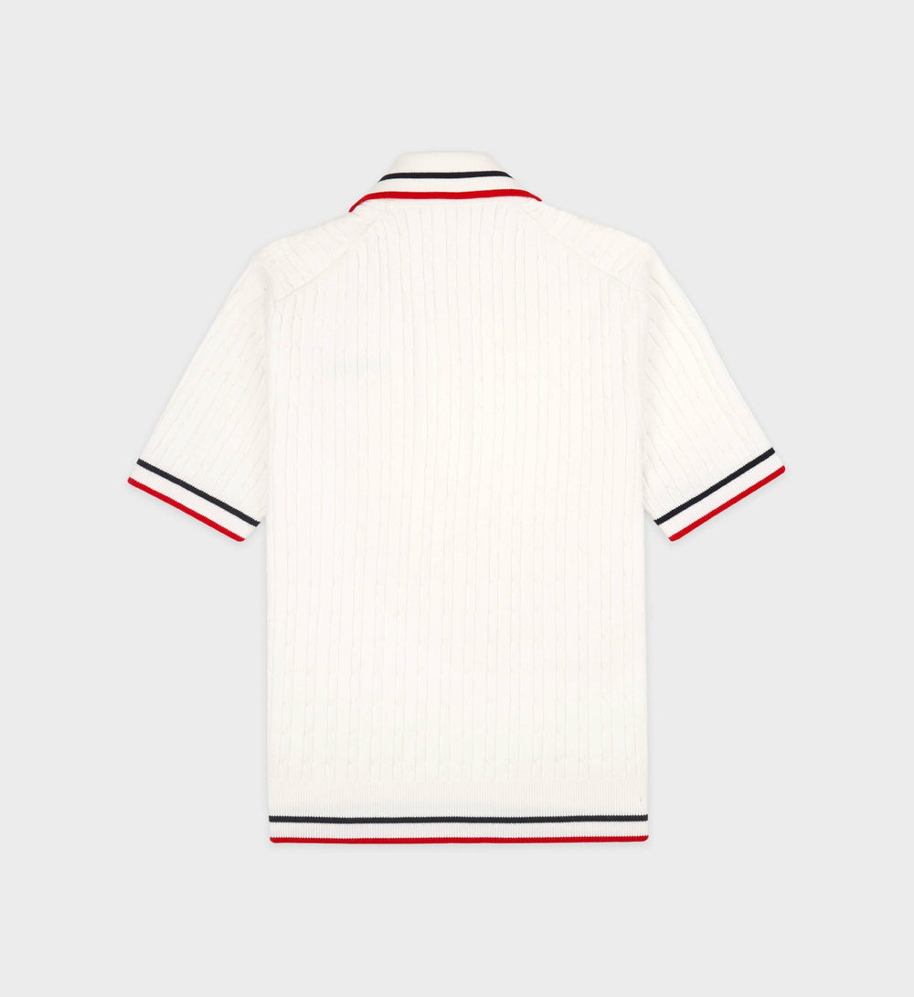 Serif Logo Mini Cable Polo - White/Navy/Ruby Sporty & Rich US