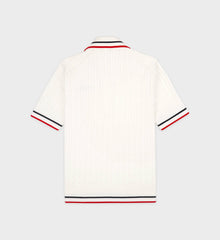 Serif Logo Mini Cable Polo - White/Navy/Ruby Sporty & Rich US