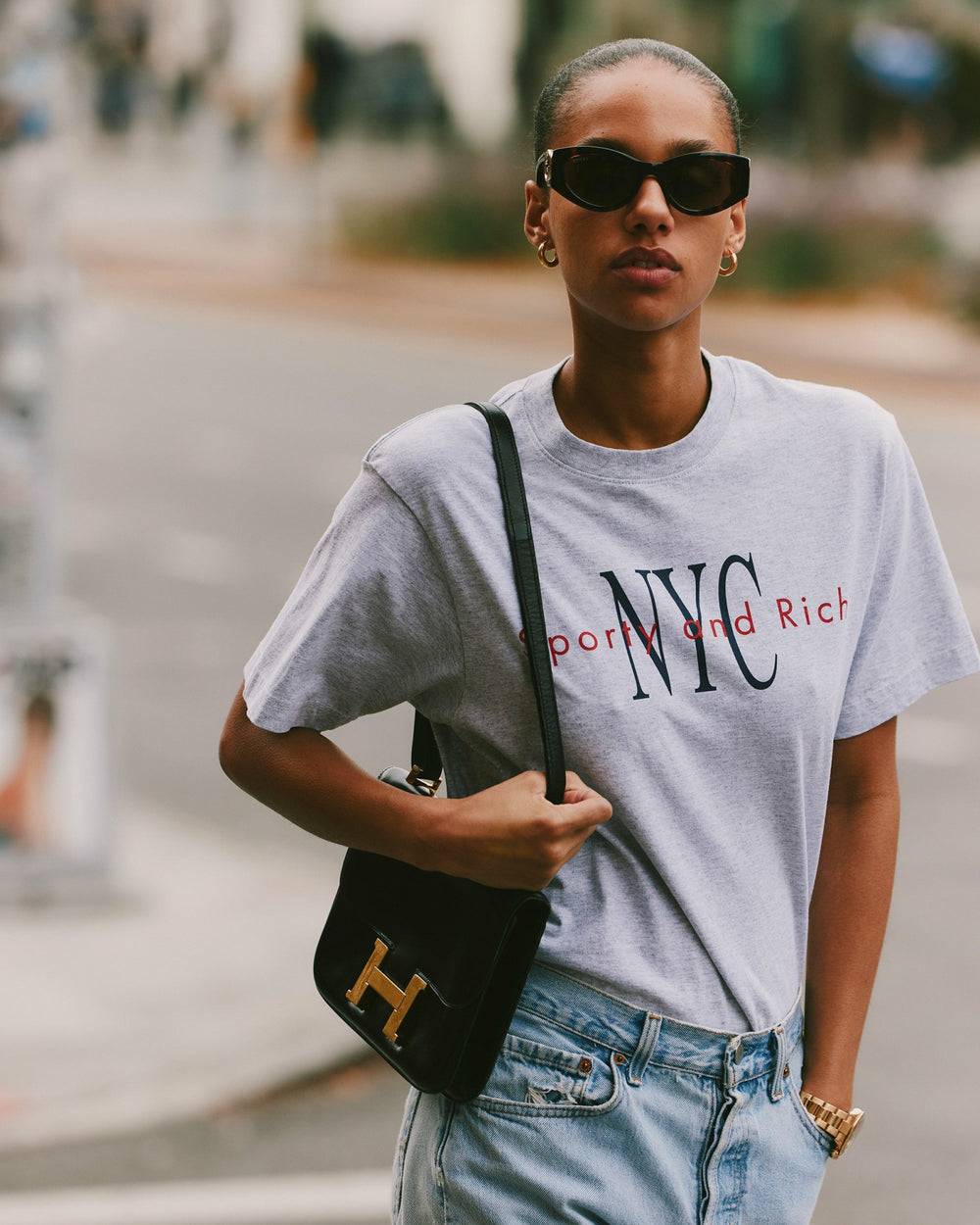 NY Minute T-Shirt - Heather Gray/Navy Sporty & Rich Online