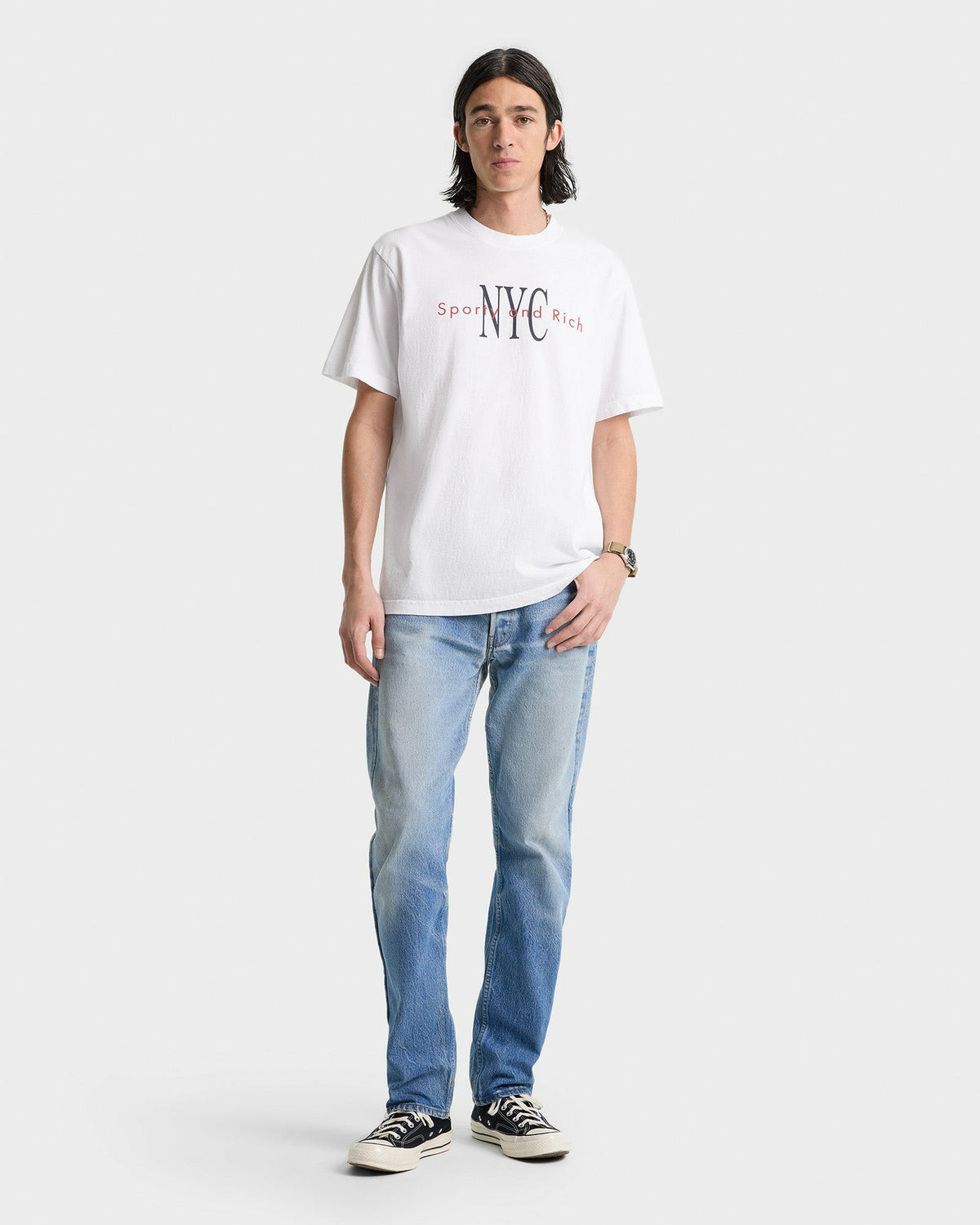 NY Minute T-Shirt - White/Navy Sporty & Rich Discount